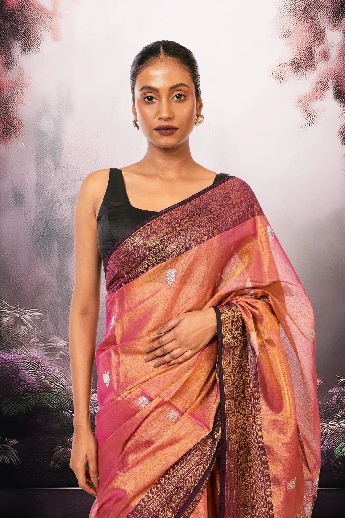 Gulabi Noor Handloom pink Tissue Banarasi Saree - Image 2