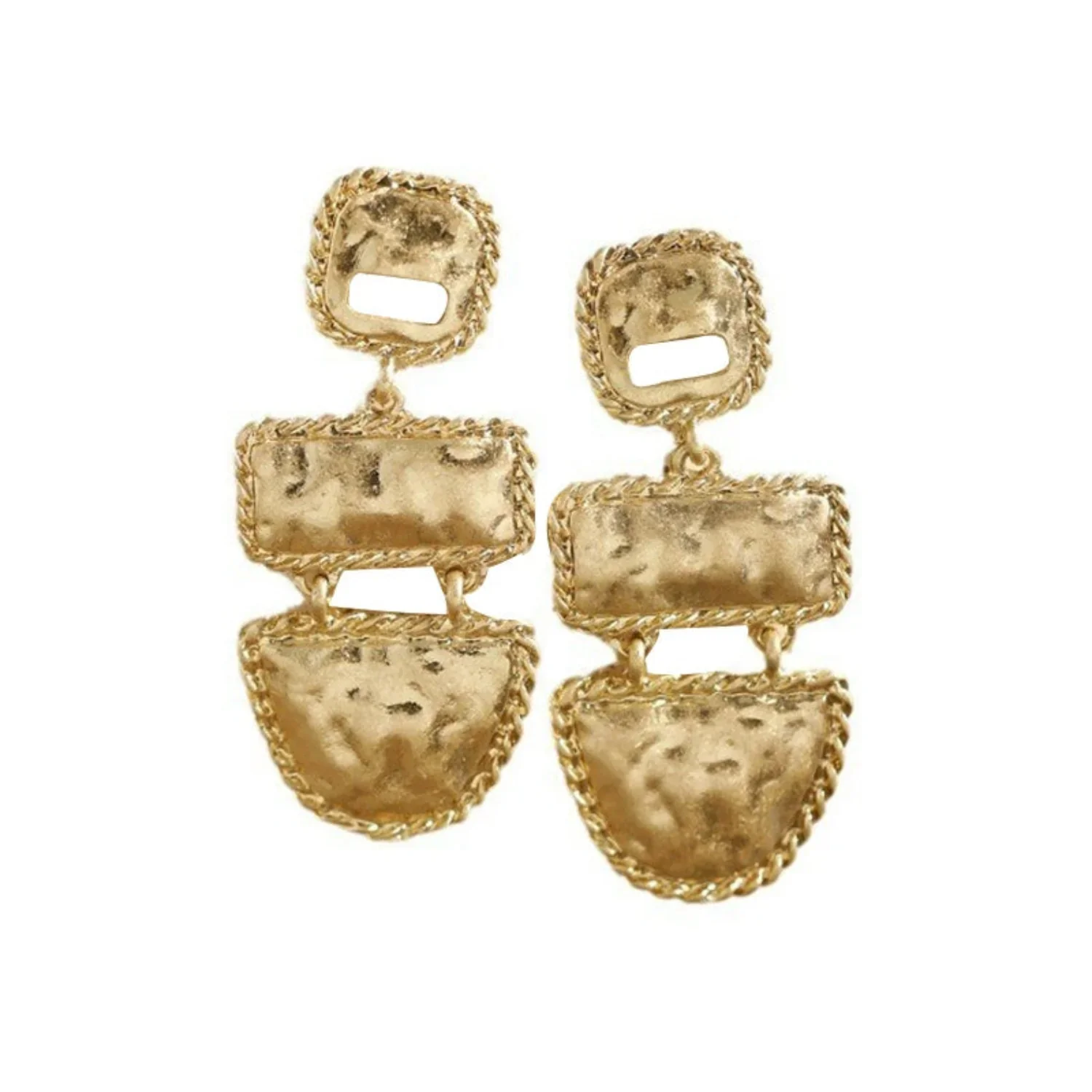 Hammered Gold Geometric Tiered Earrings - Image 2
