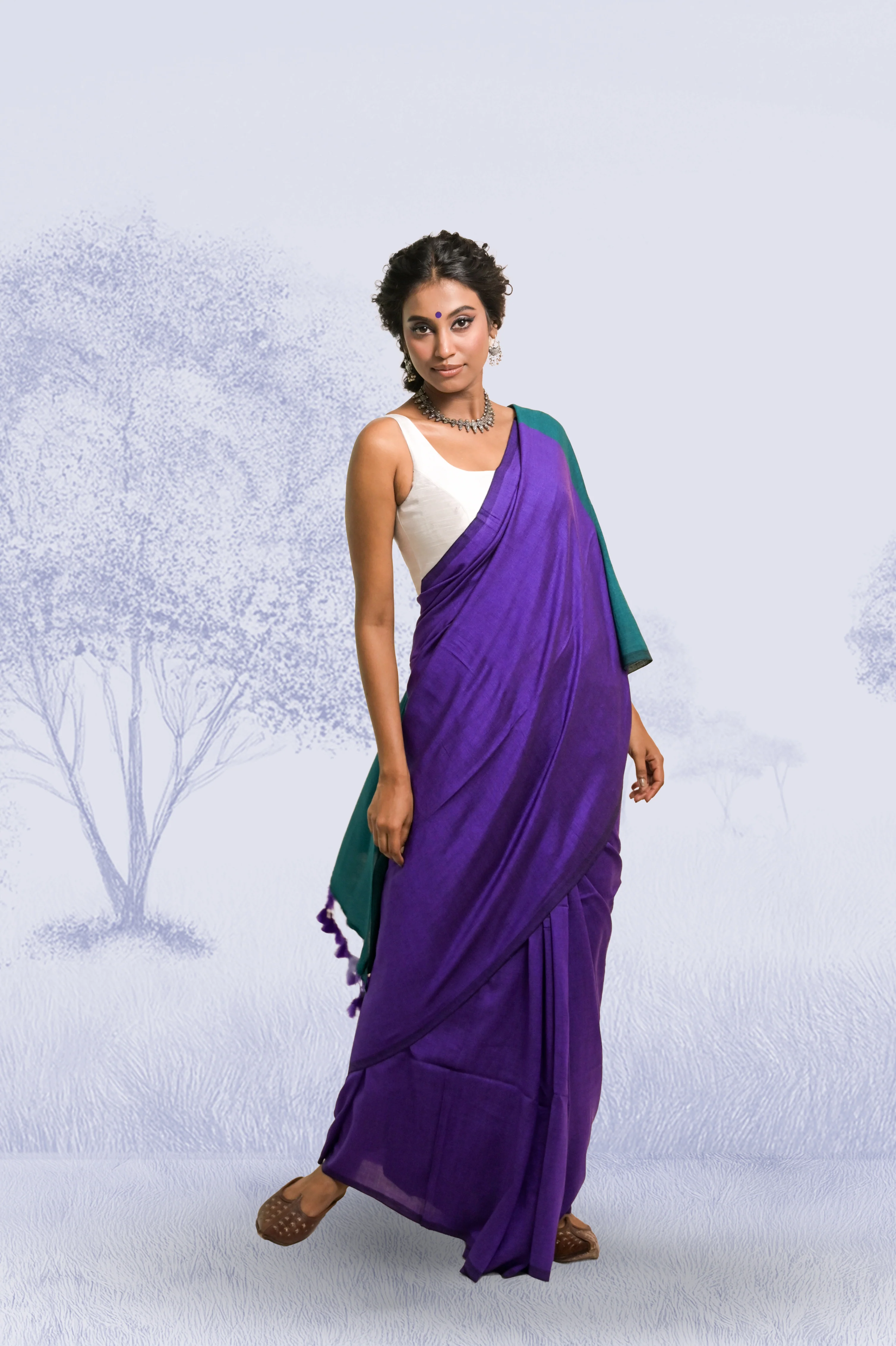 Hawa Hawai Purple Handloom Cotton Acrylic Saree - Image 3