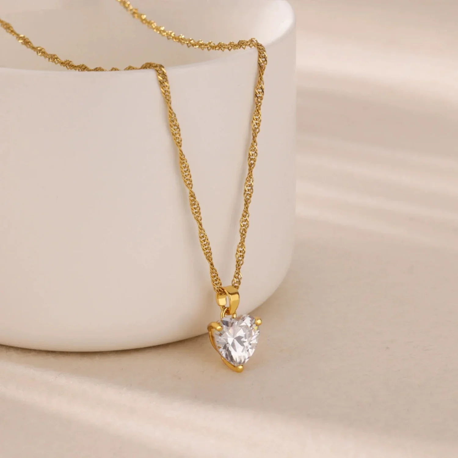 Heart Crystal Gold Necklace - Image 3