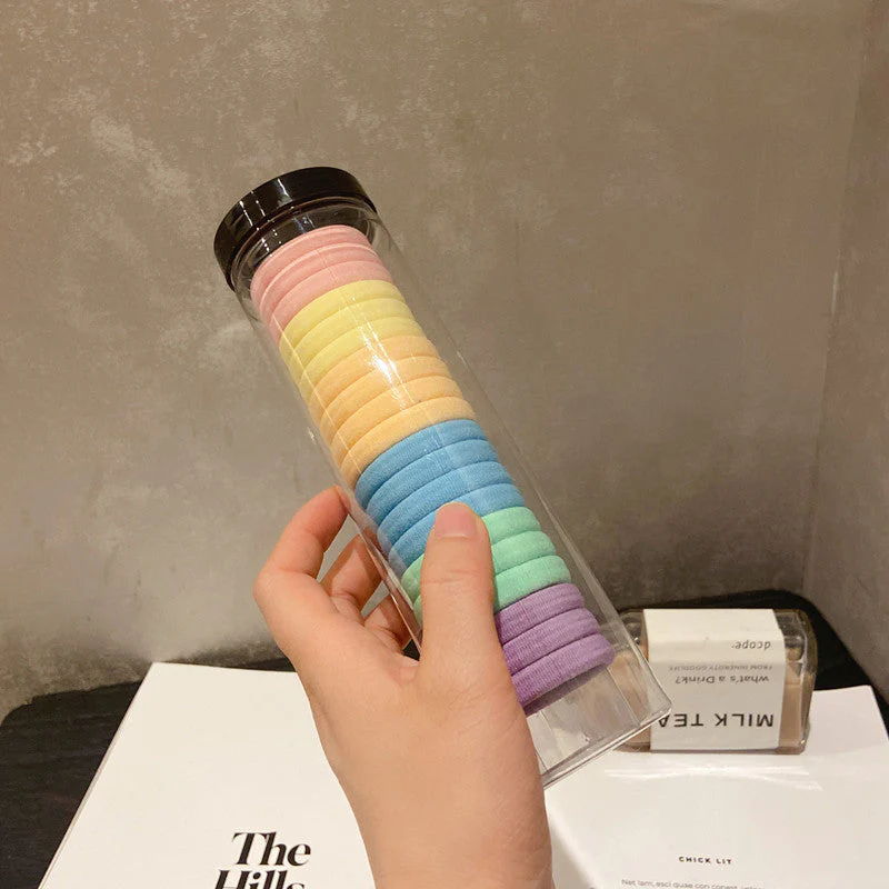 High-Elastic Pastel Rainbow Hair Tie Tube Set (20 Pcs) - Image 2