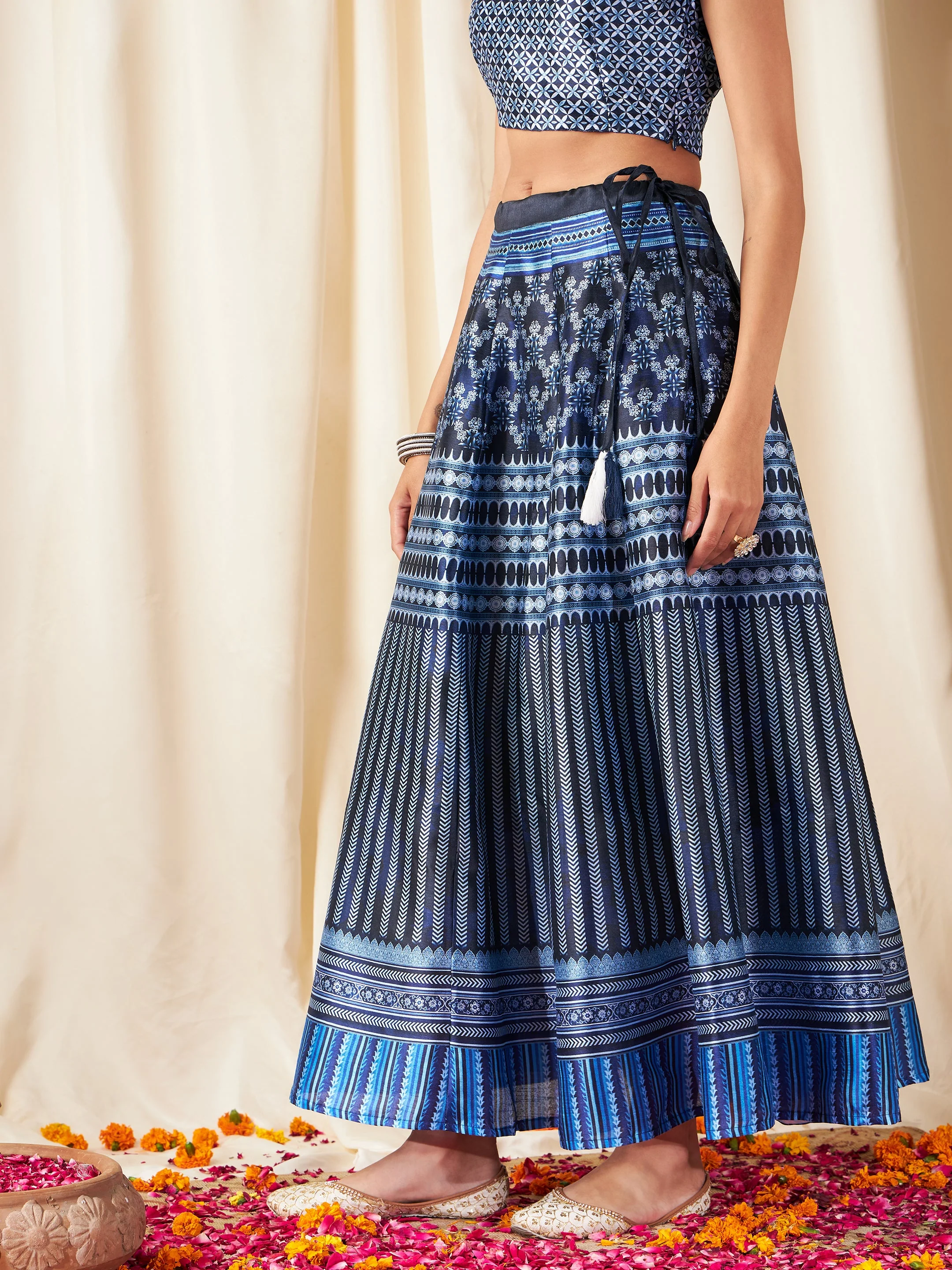 Indigo Kali Chevron Anarkali Skirt - Image 3