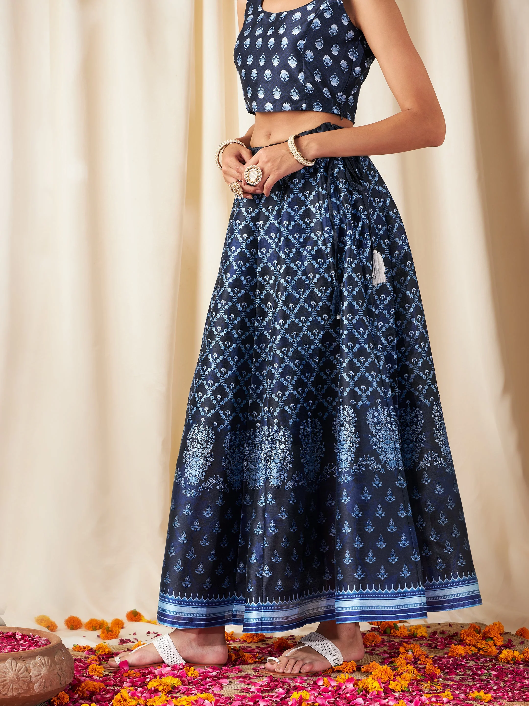 Indigo Kali Floral Anarkali Skirt - Image 3
