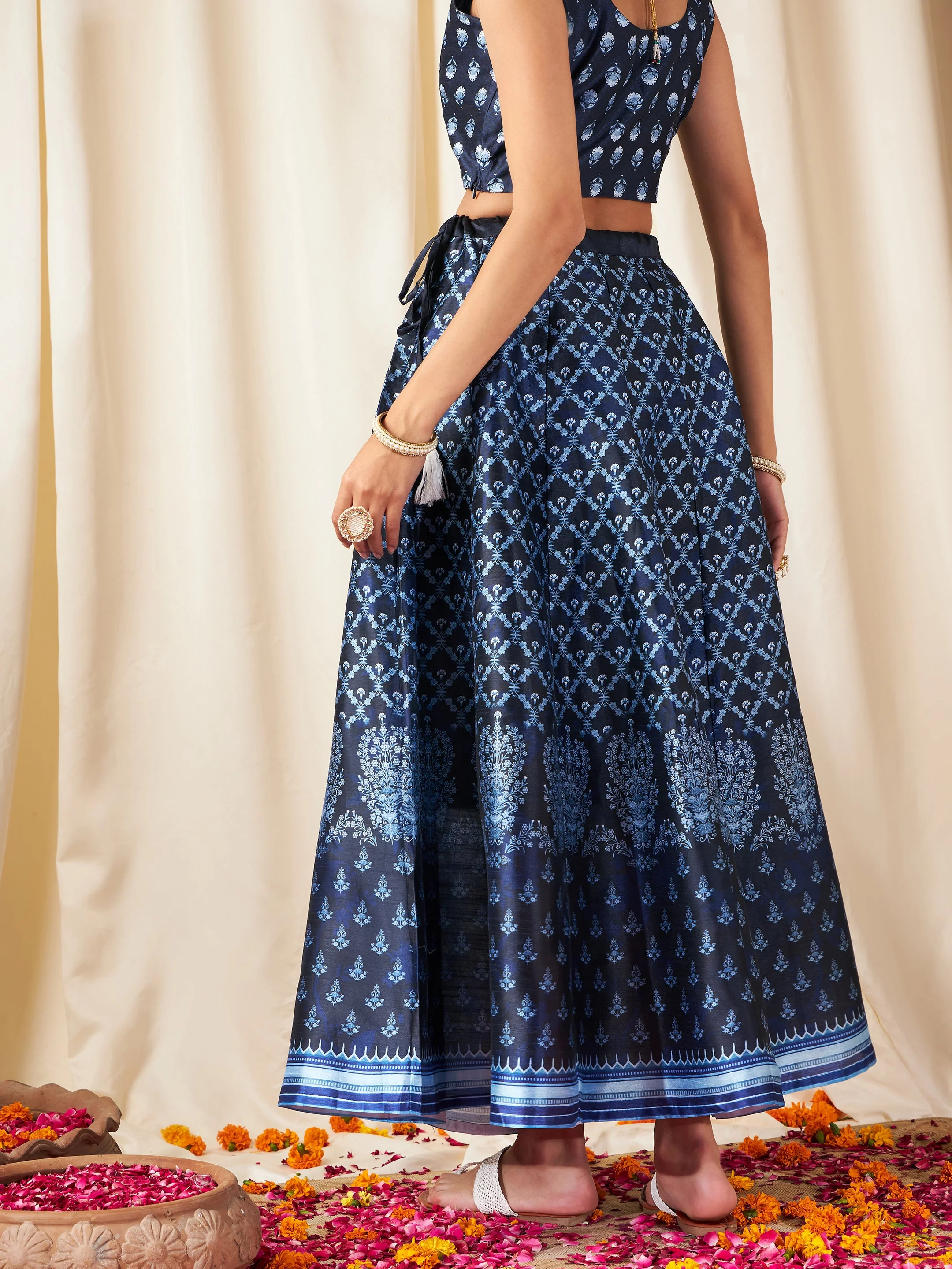 Indigo Kali Floral Anarkali Skirt - Image 5