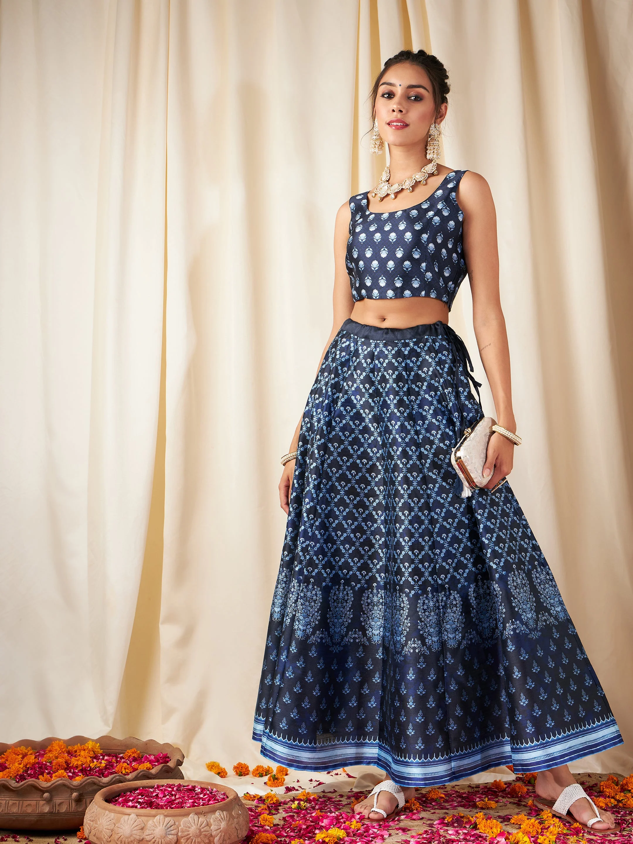 Indigo Kali Floral Anarkali Skirt - Image 6
