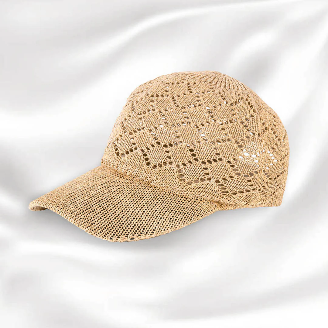 Beige Knitted Crochet Baseball Cap - Image 10