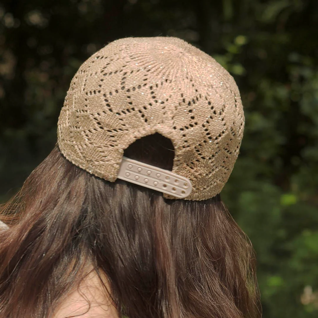 Beige Knitted Crochet Baseball Cap - Image 3
