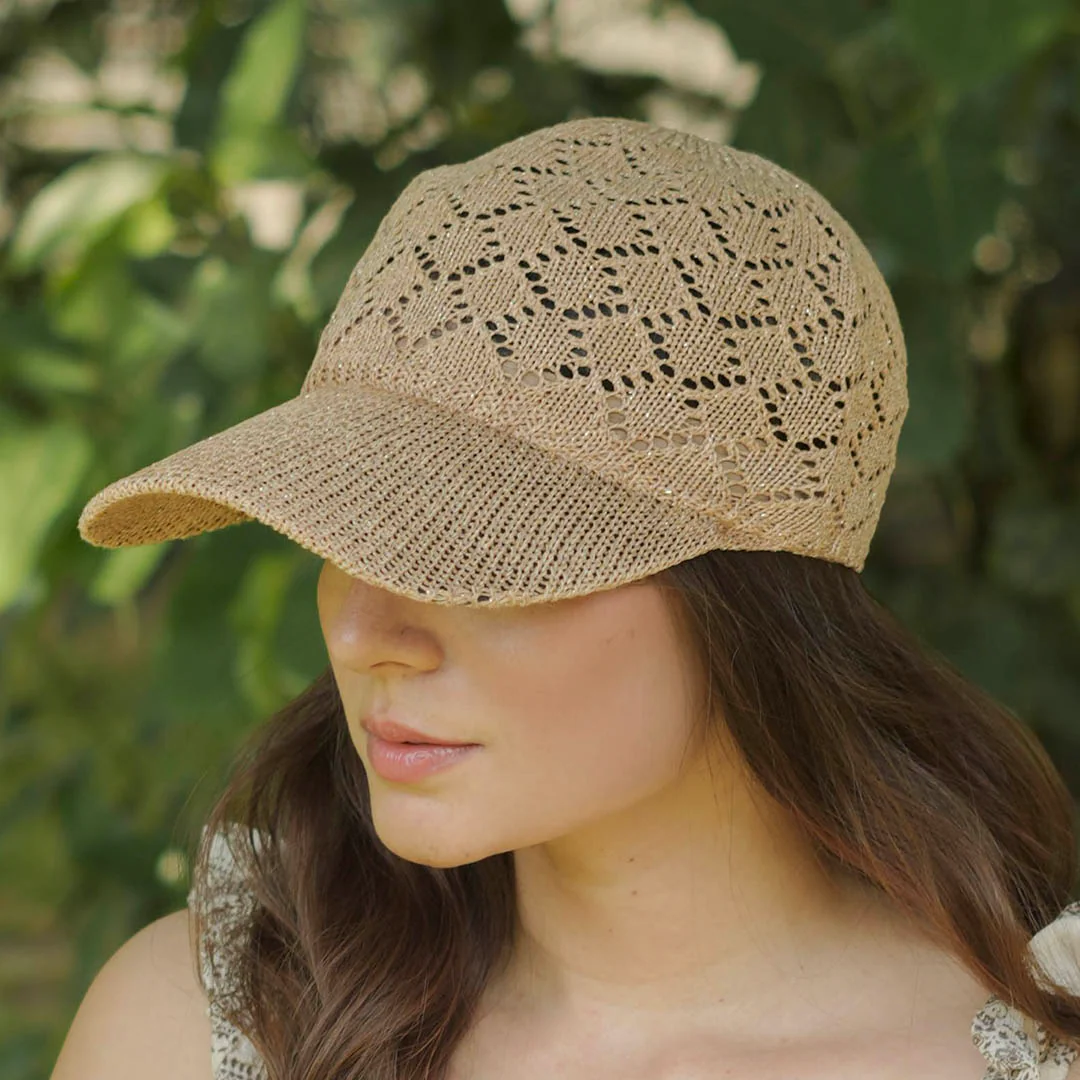 Beige Knitted Crochet Baseball Cap - Image 4