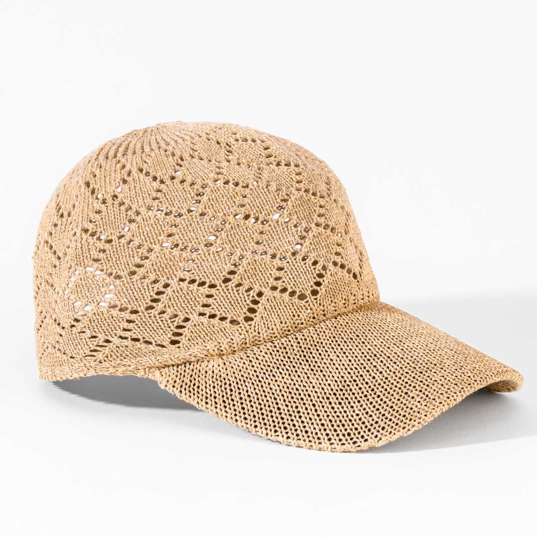 Beige Knitted Crochet Baseball Cap - Image 6
