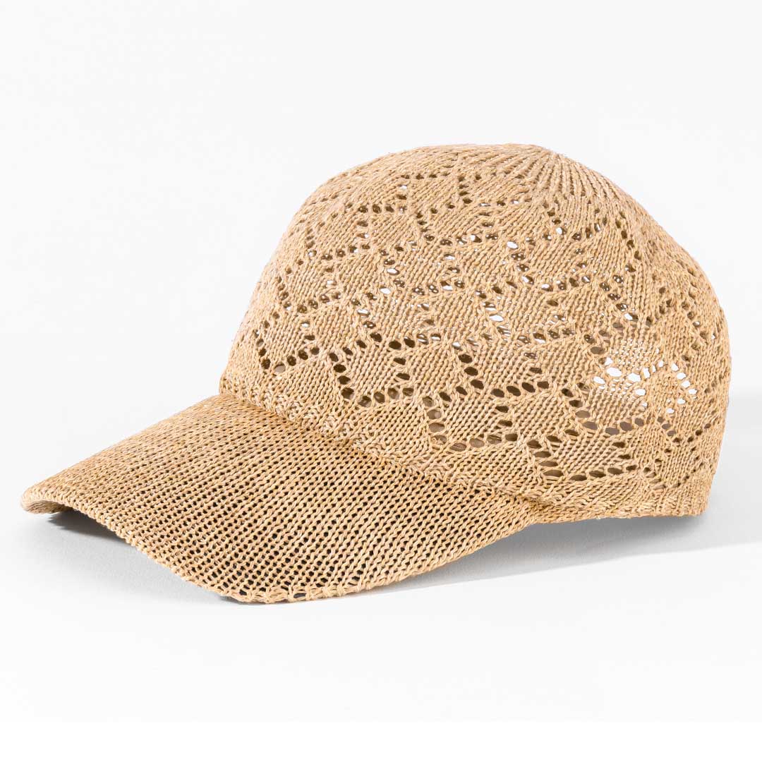 Beige Knitted Crochet Baseball Cap - Image 8