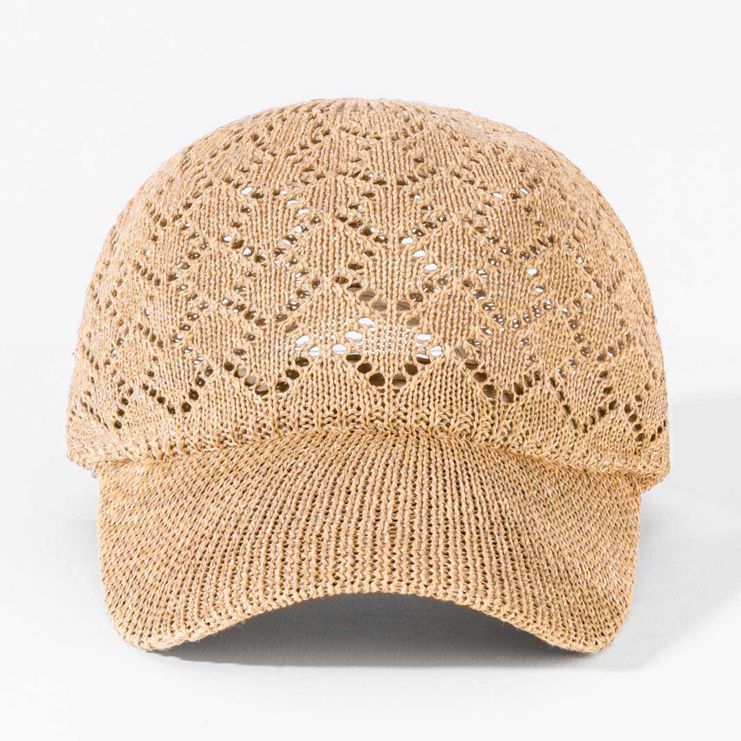 Beige Knitted Crochet Baseball Cap - Image 9