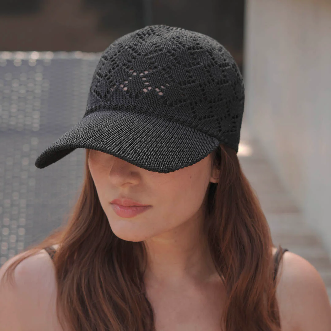 Black Knitted Crochet Baseball Cap - Image 2