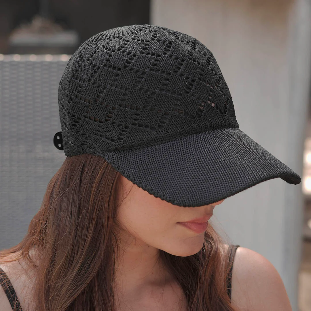 Black Knitted Crochet Baseball Cap - Image 3