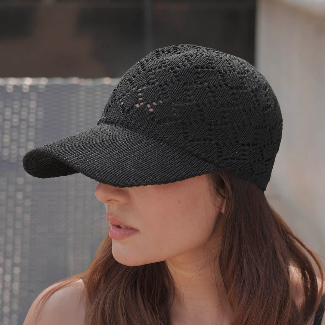 Black Knitted Crochet Baseball Cap - Image 4