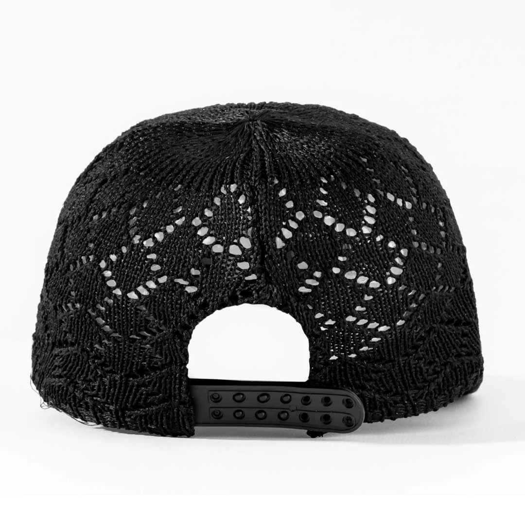 Black Knitted Crochet Baseball Cap - Image 5