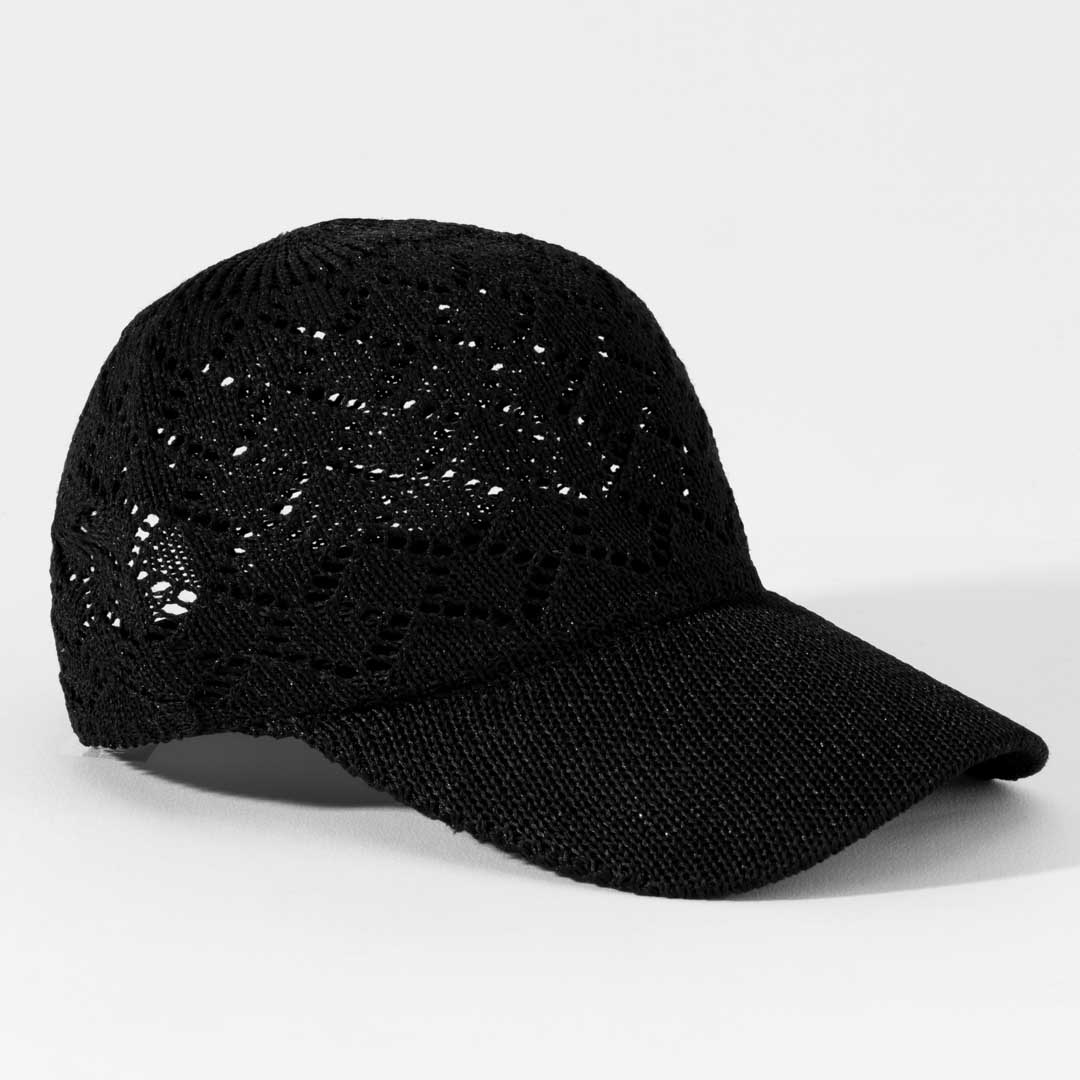 Black Knitted Crochet Baseball Cap - Image 6