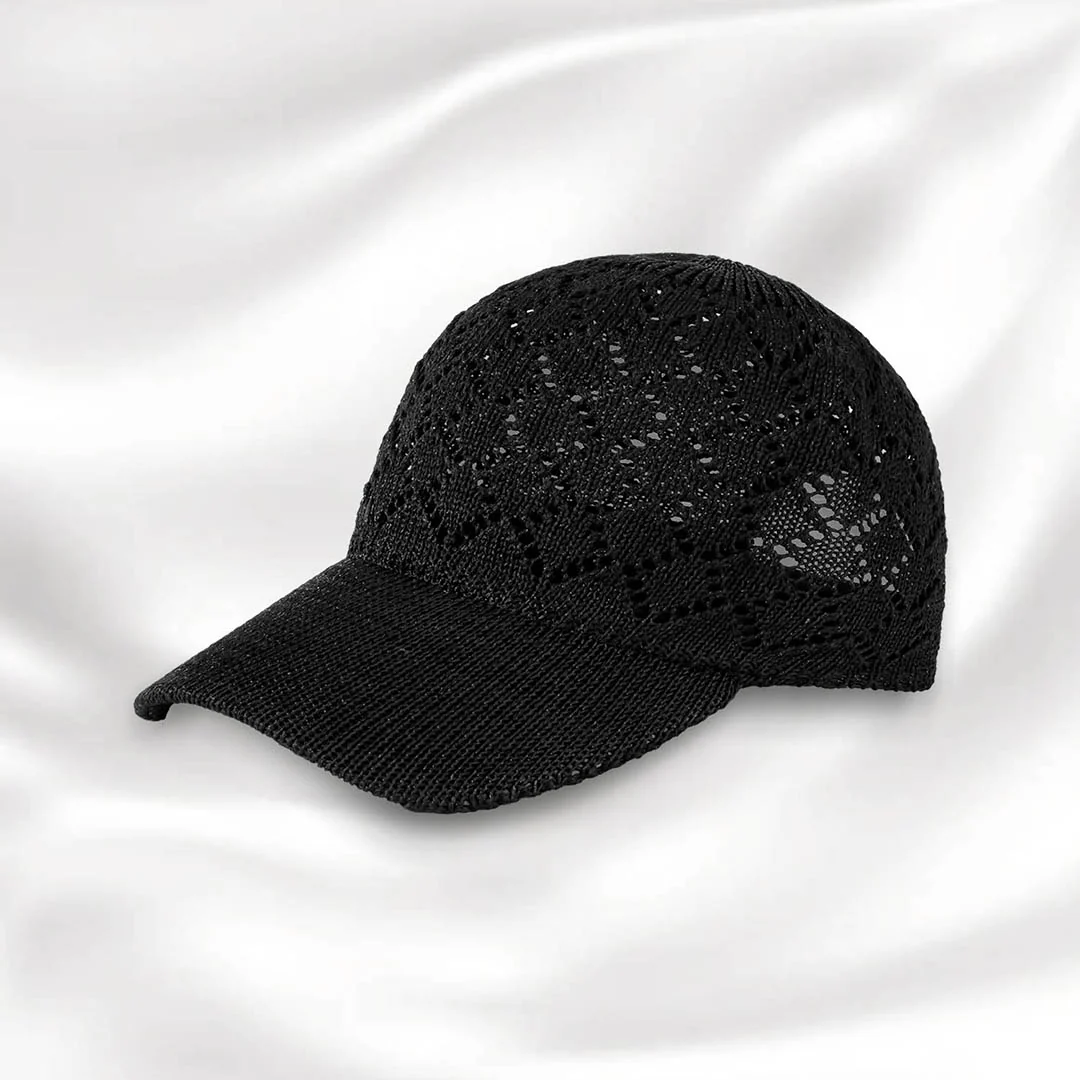 Black Knitted Crochet Baseball Cap - Image 9