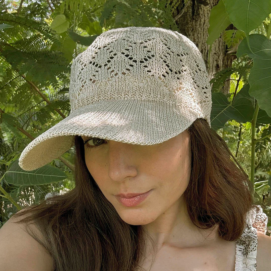 Beige Knitted Crochet Baseball Cap - Image 2