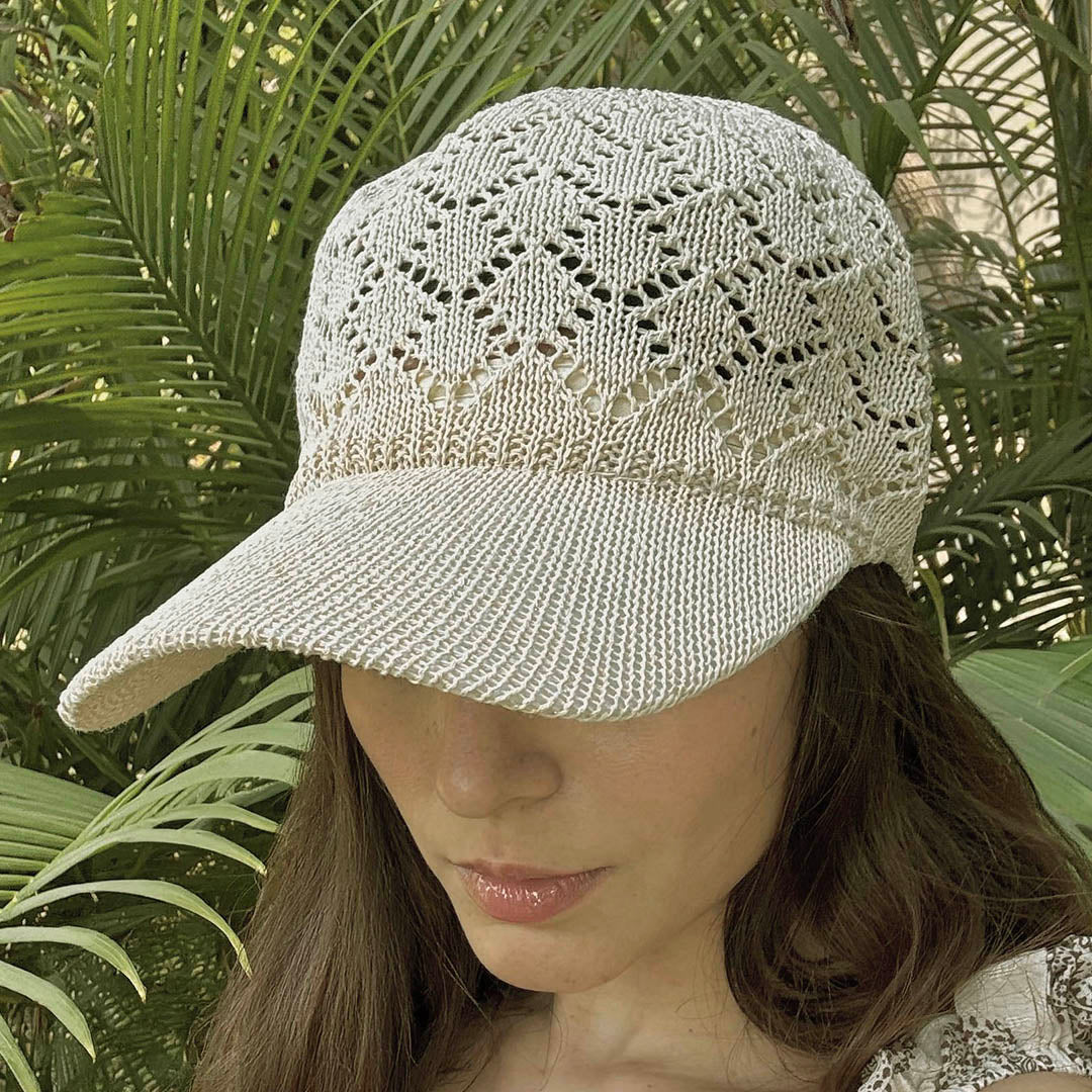 Beige Knitted Crochet Baseball Cap - Image 3