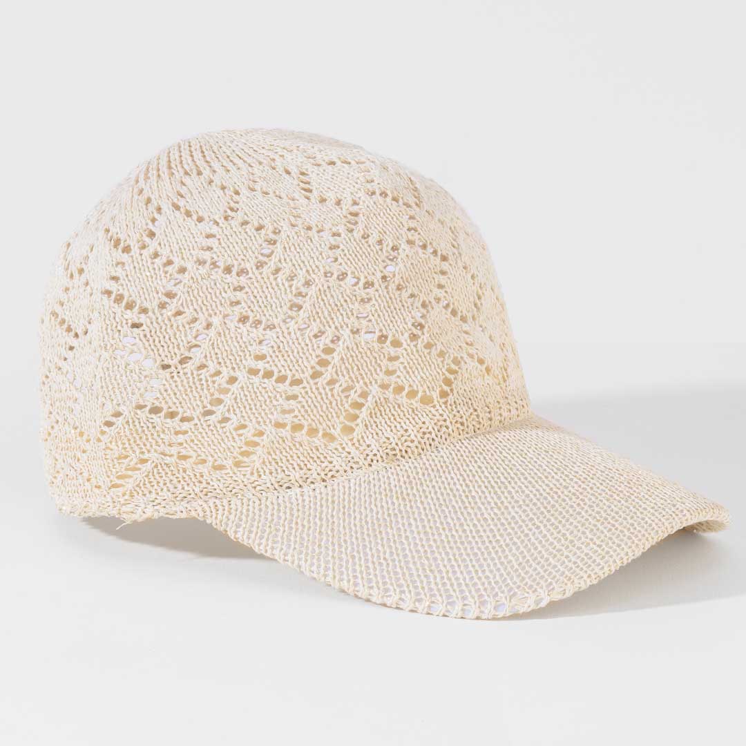 Beige Knitted Crochet Baseball Cap - Image 4