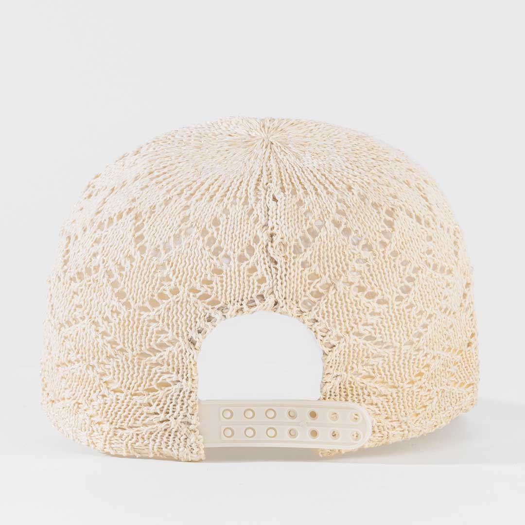 Beige Knitted Crochet Baseball Cap - Image 5