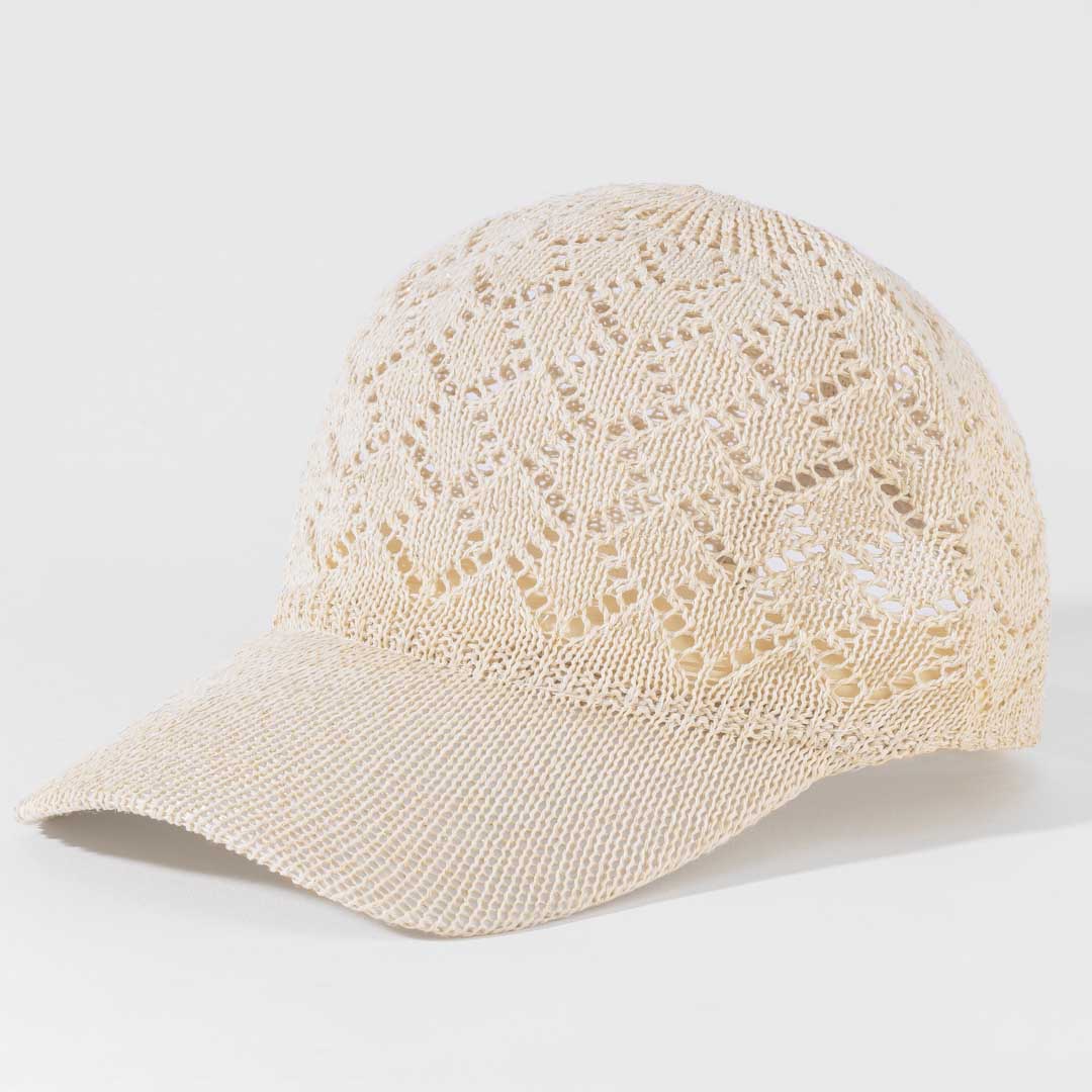 Beige Knitted Crochet Baseball Cap - Image 6