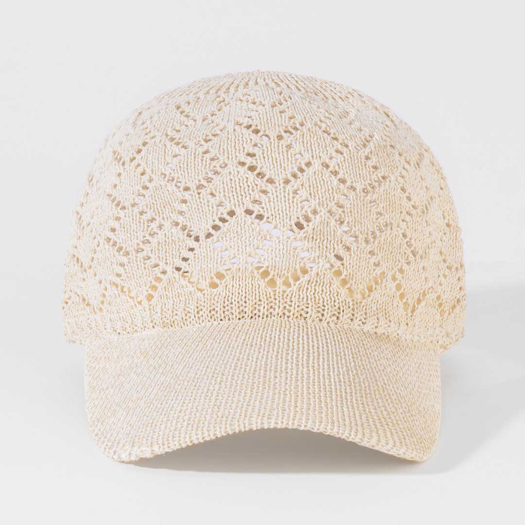 Beige Knitted Crochet Baseball Cap - Image 7
