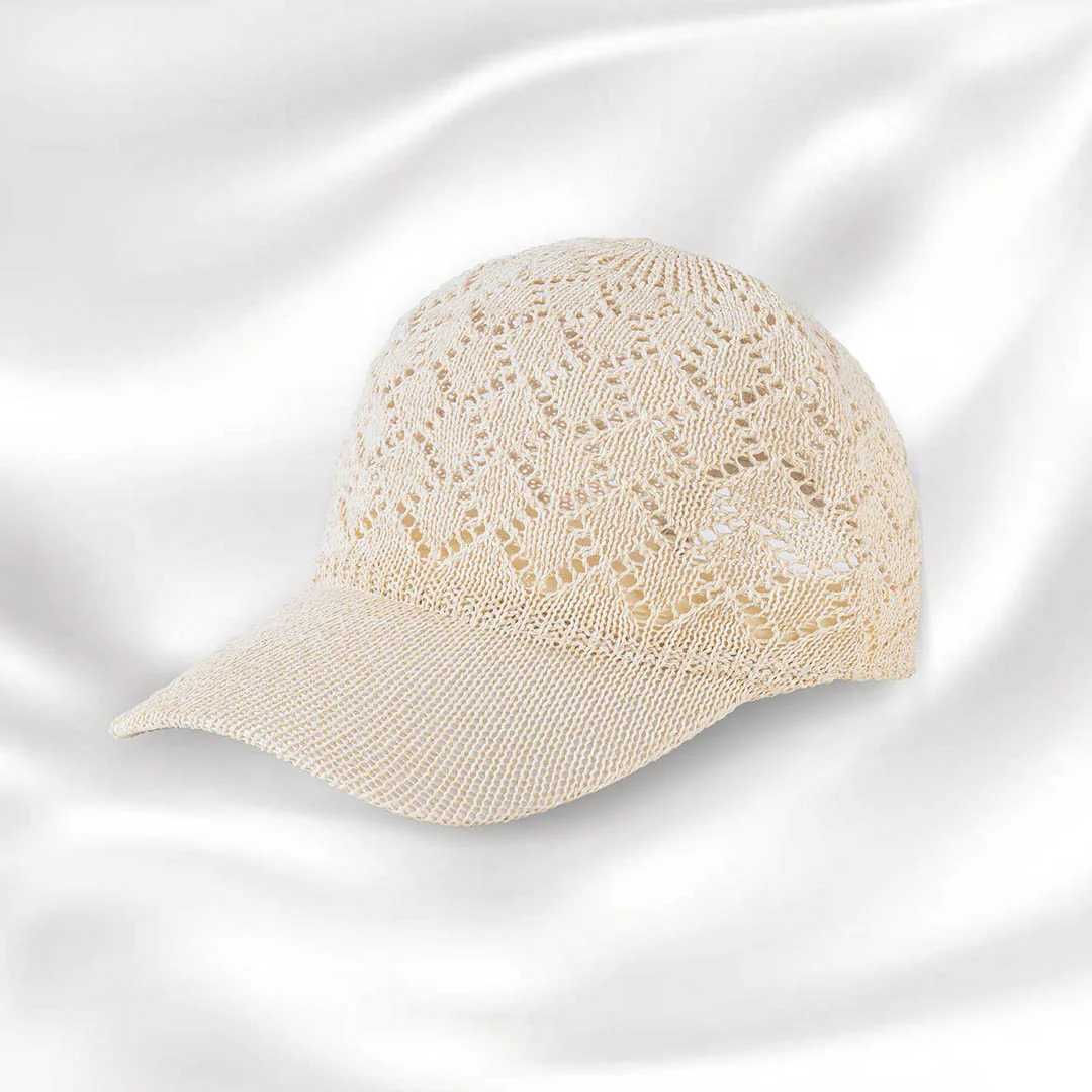 Beige Knitted Crochet Baseball Cap - Image 8