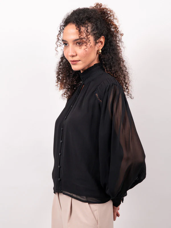 Women Lace inserted viscose blouse - Image 3