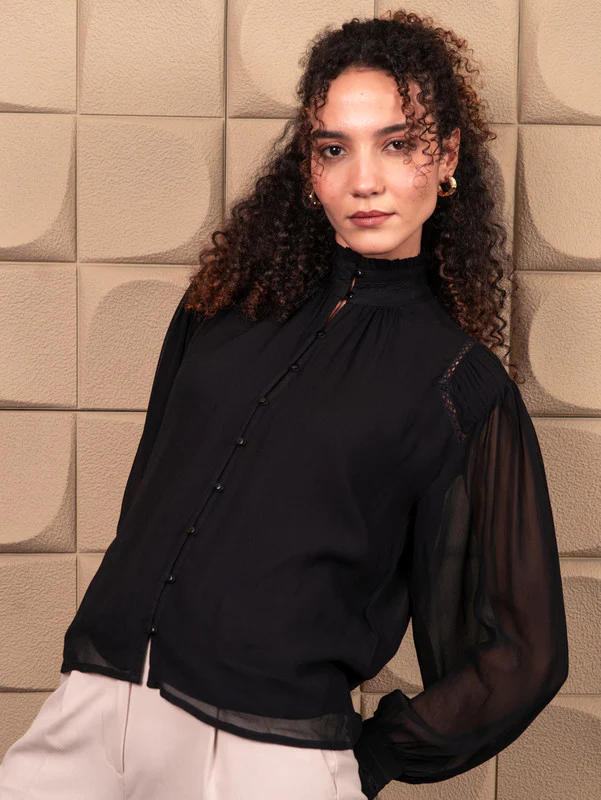 Women Lace inserted viscose blouse - Image 6