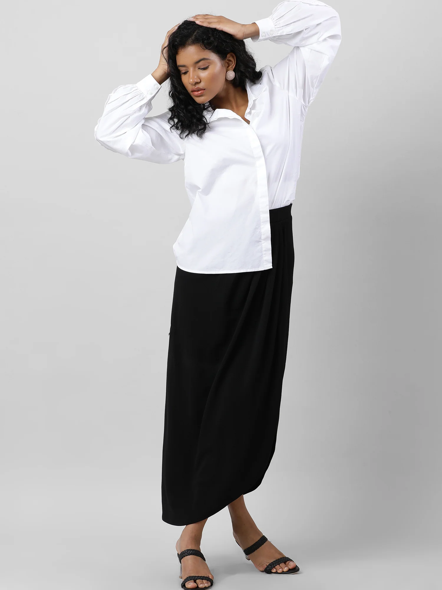 Laced Up Sleeves White Relaxed Fit Shirt - Image 10