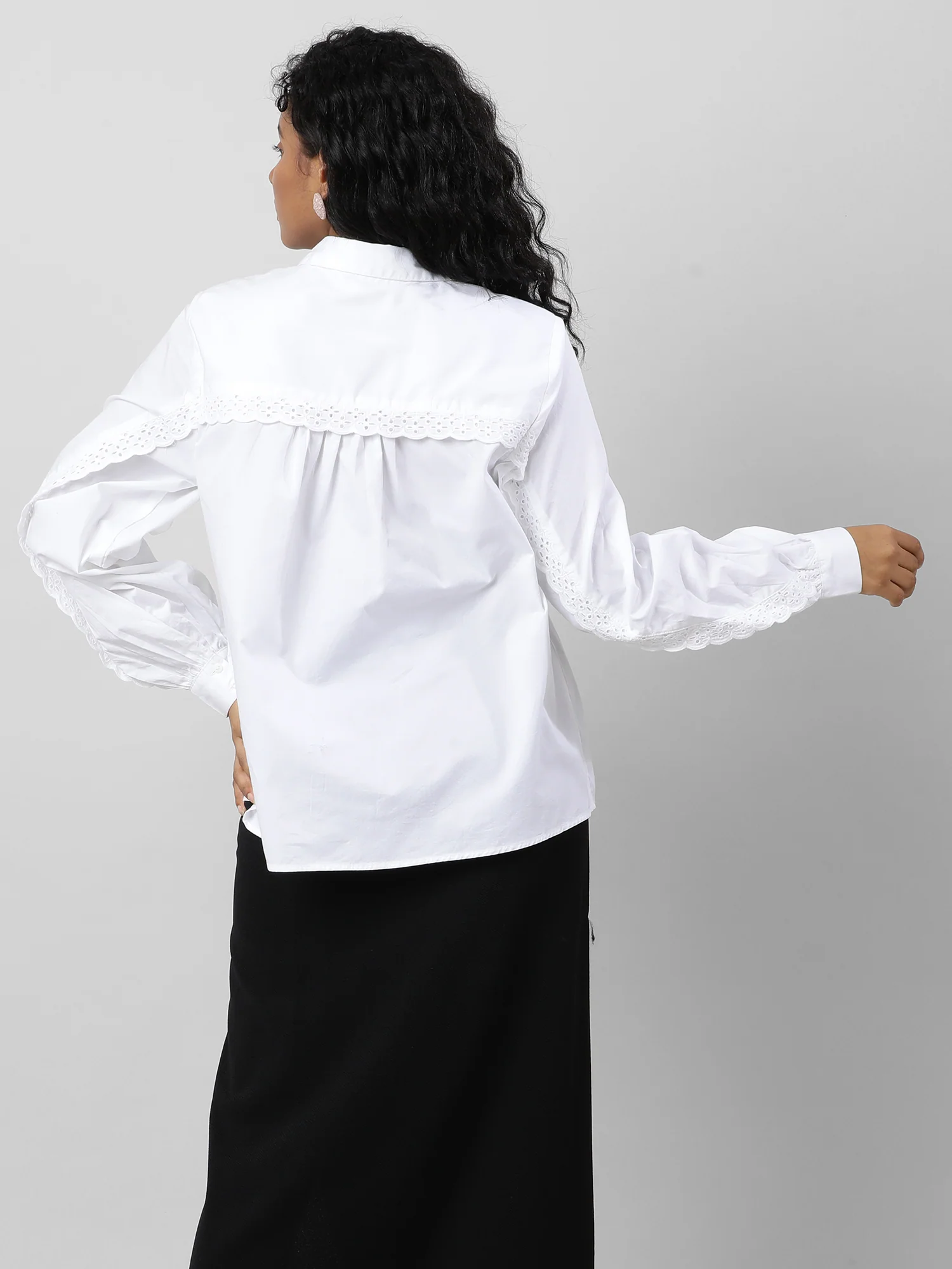 Laced Up Sleeves White Relaxed Fit Shirt - Image 8