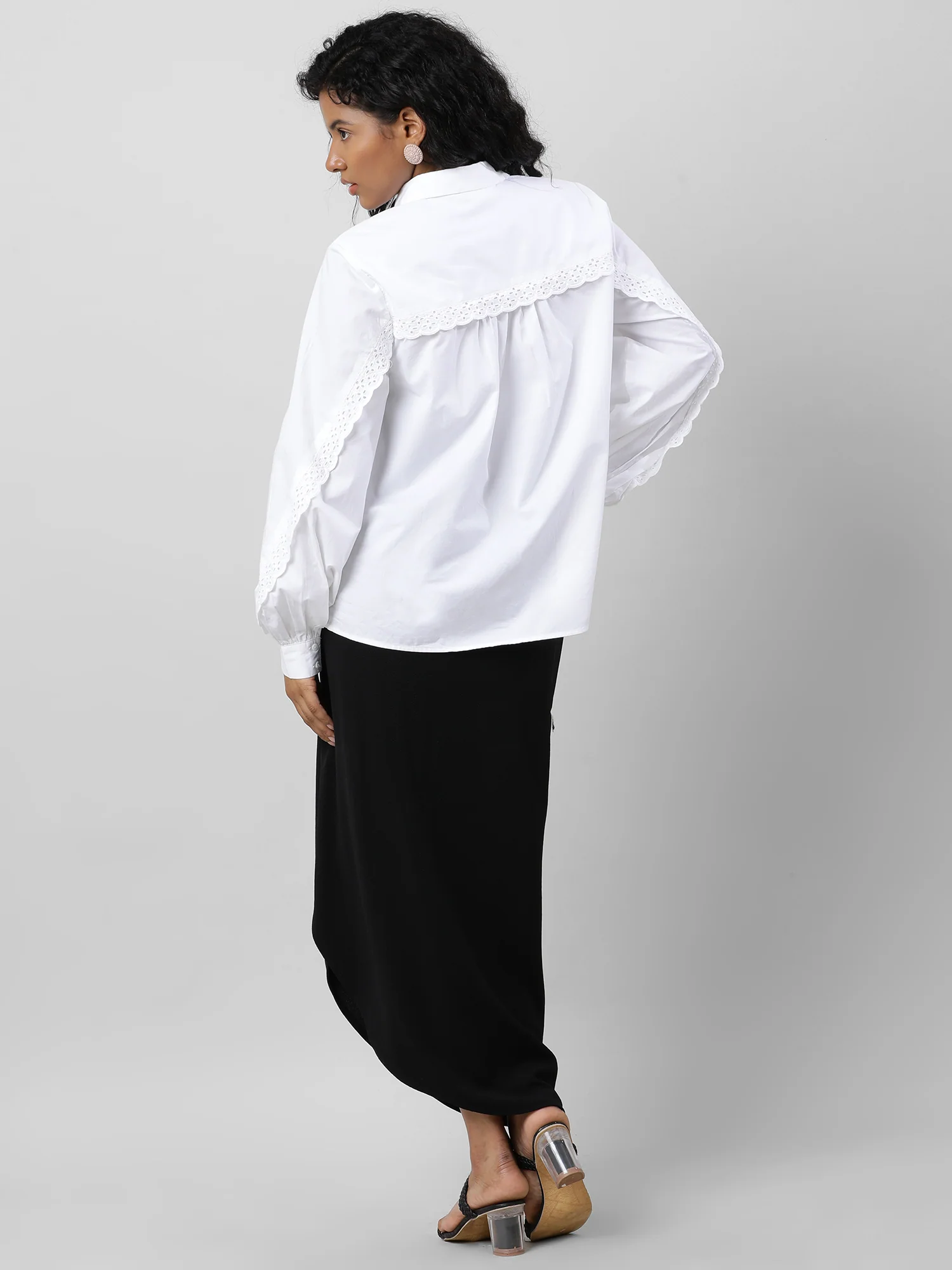 Laced Up Sleeves White Relaxed Fit Shirt - Image 9