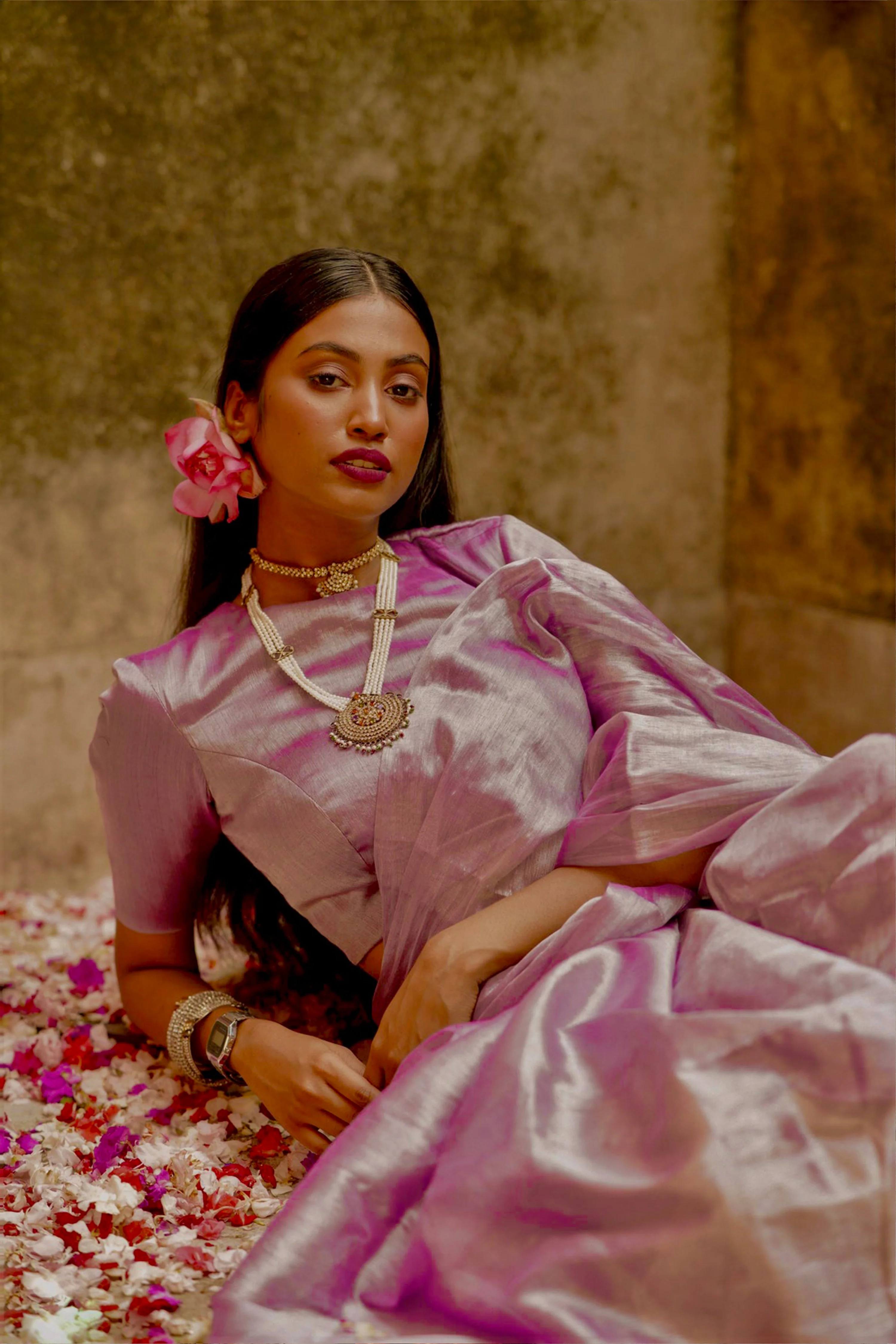 Lavender Shine Lavender Handloom Tissue Saree - Image 3
