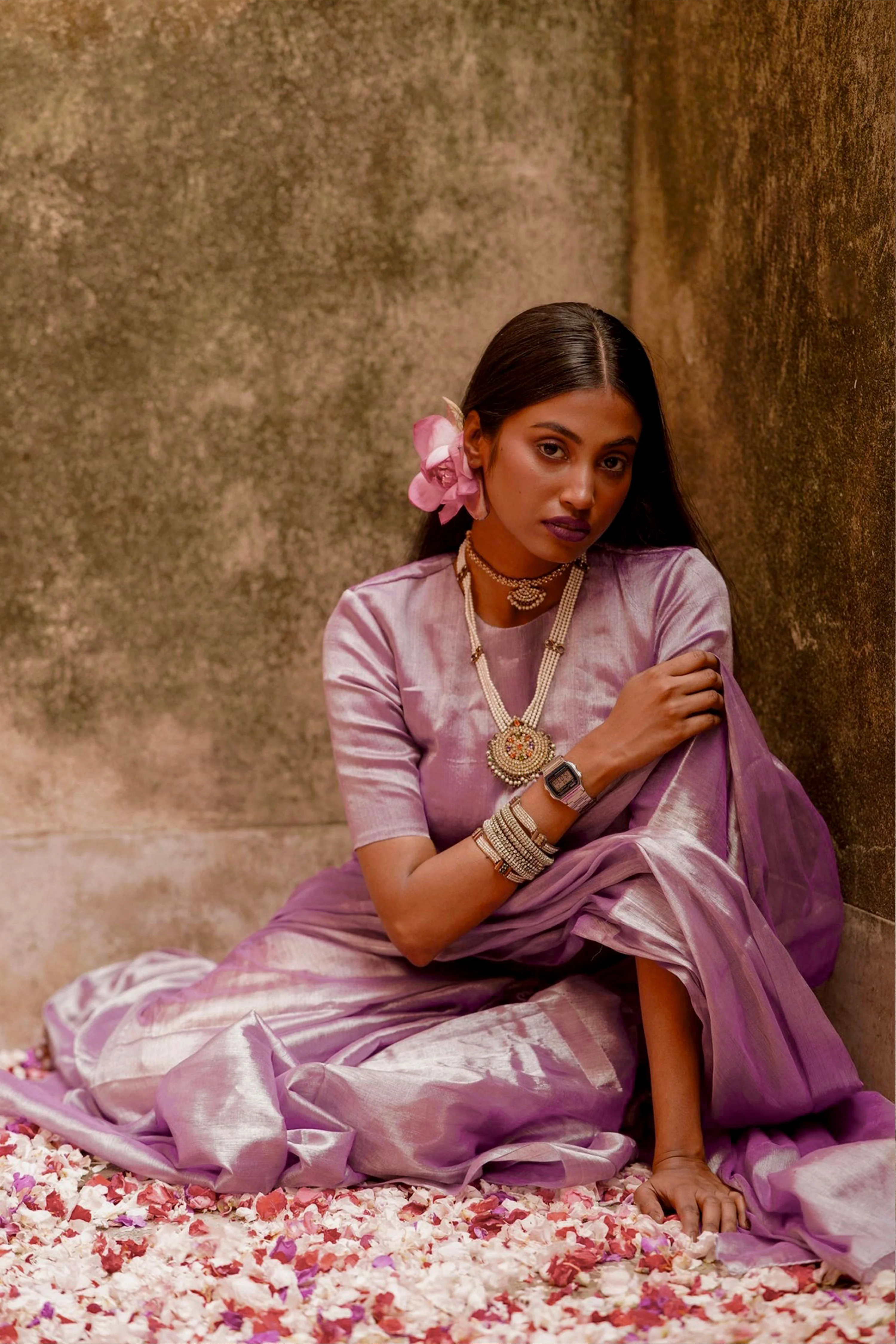 Lavender Shine Lavender Handloom Tissue Saree - Image 4