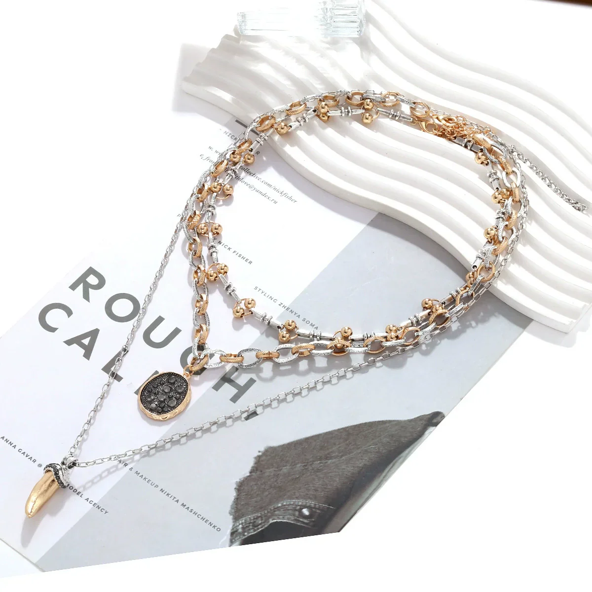 Layered Tribal Luxe Necklace Bead Tusk Pendant Design