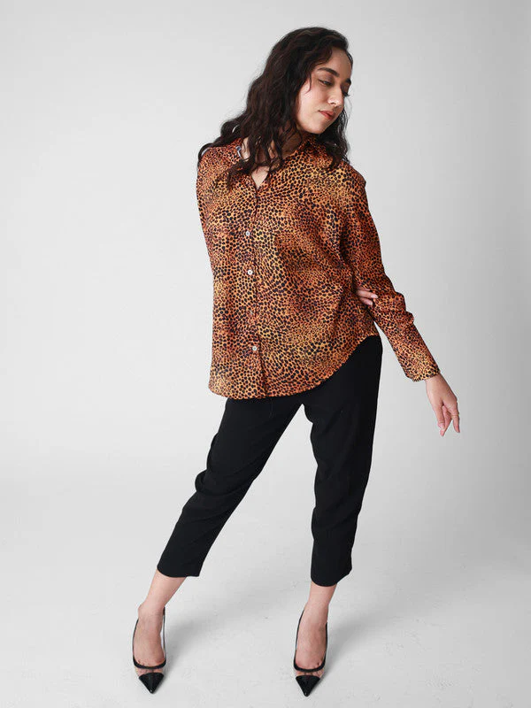 Women Leopard Printed Satin Casual Shirt - Image 7