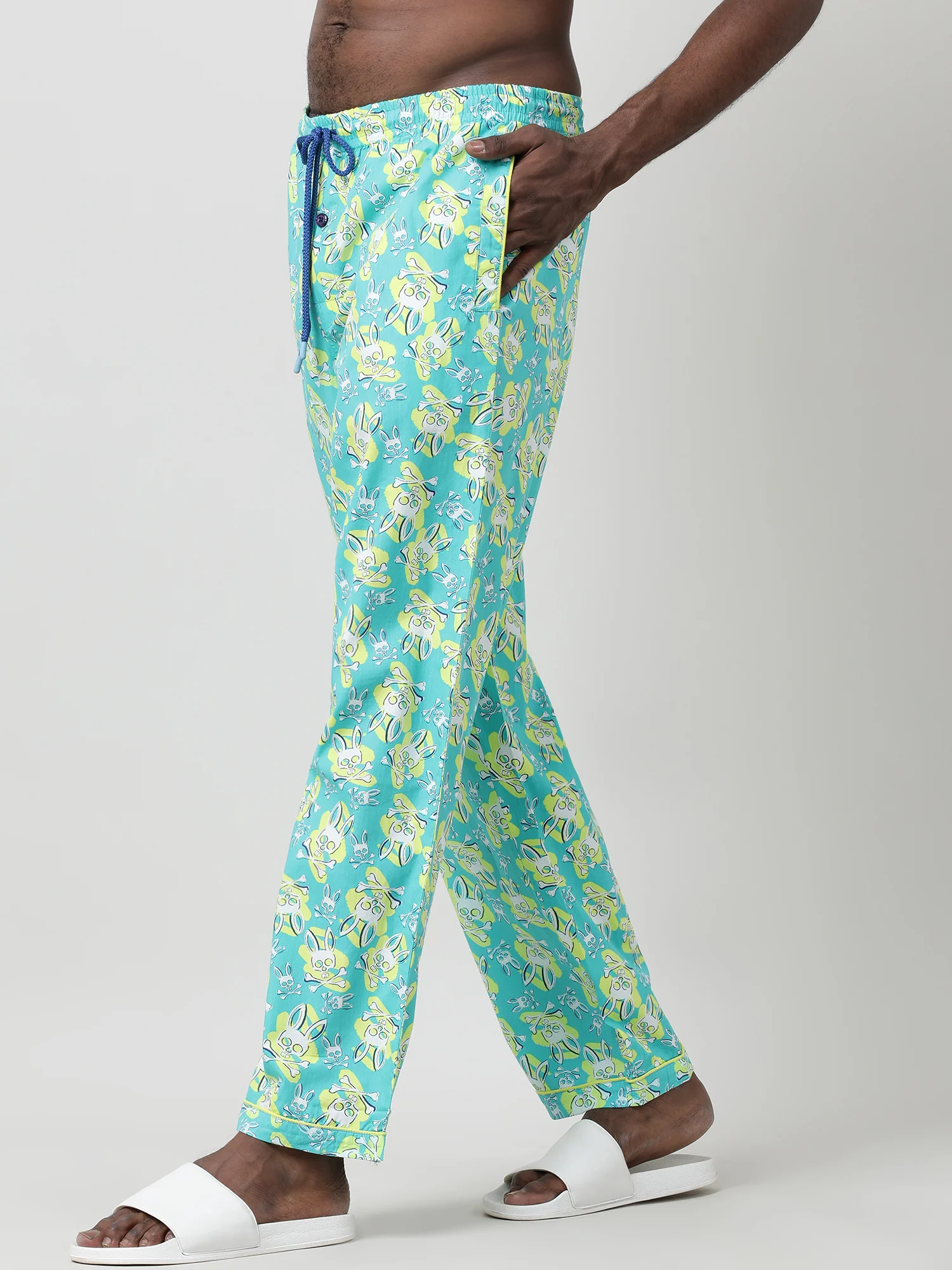 Men Oversized Green Cotton Travel Lounge Pants - Image 4
