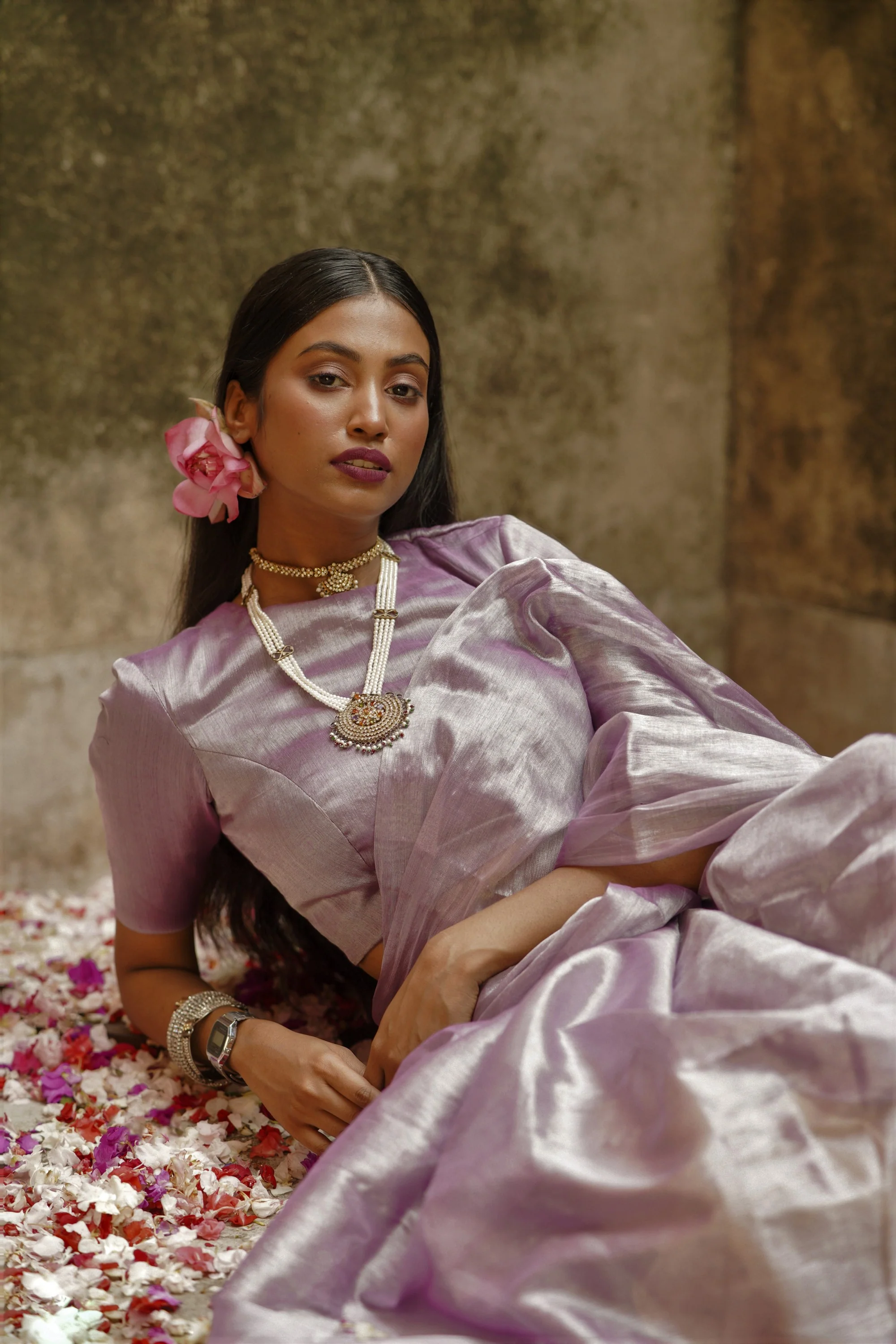 Lilac Lily Pastel Purple Handloom Tissue Saree - Image 3