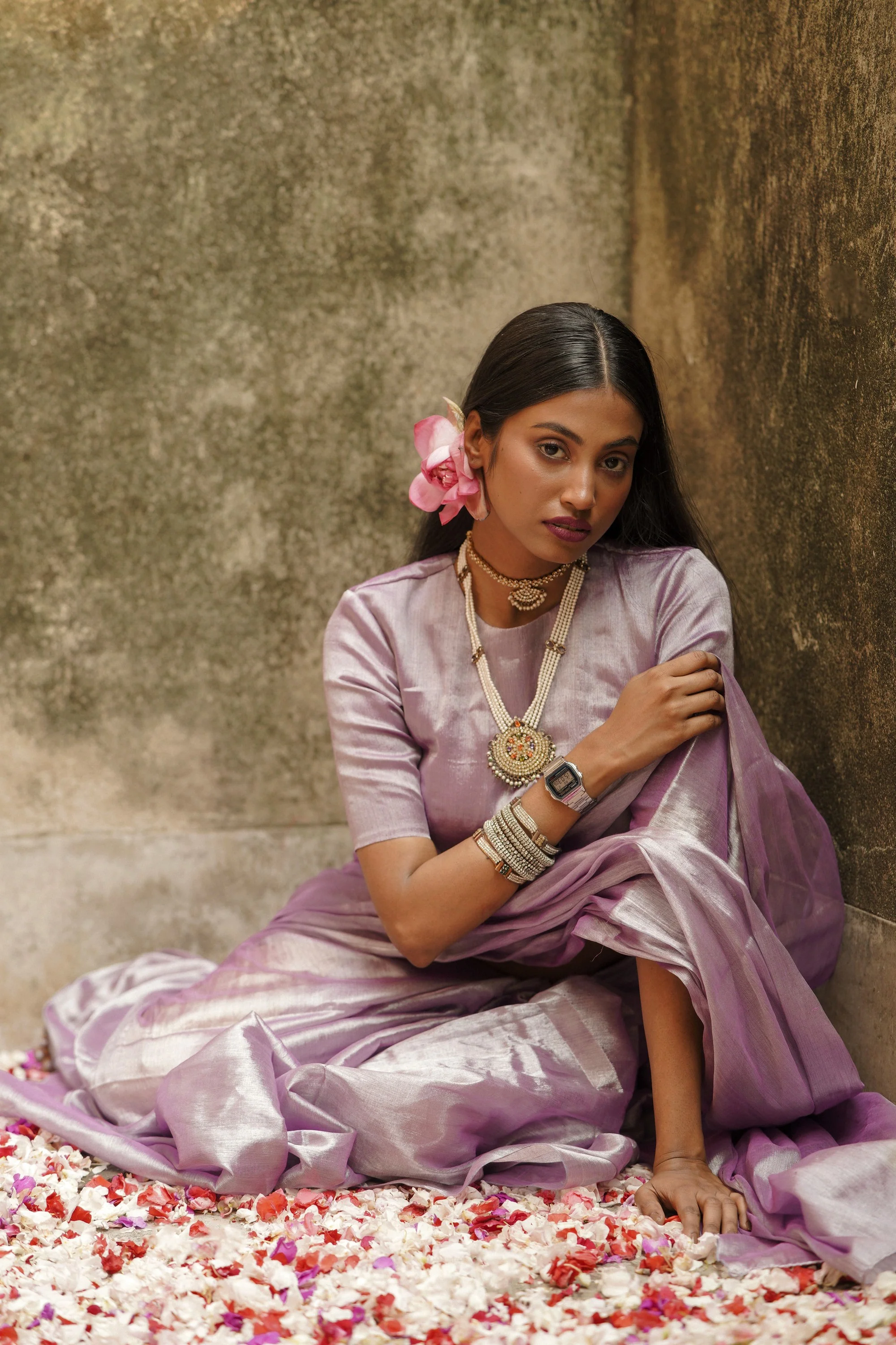Lilac Lily Pastel Purple Handloom Tissue Saree - Image 4
