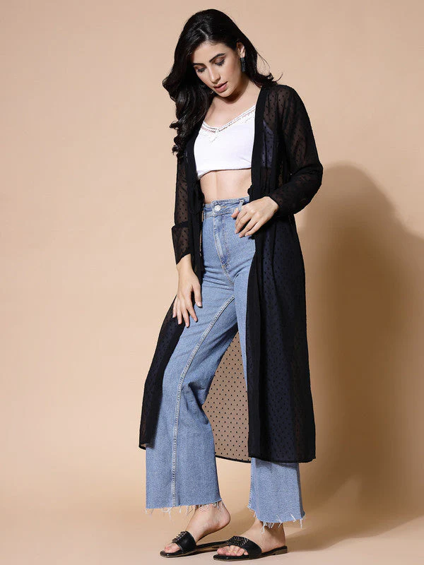 Women Odor-Free Black Longline Tie-Up Shrug - Image 6