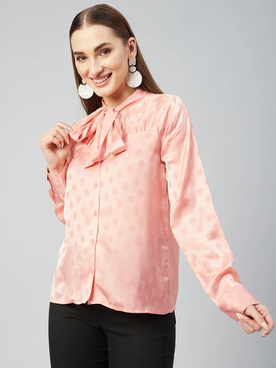 Women Peach  Tie-Up Regular Top - Image 2