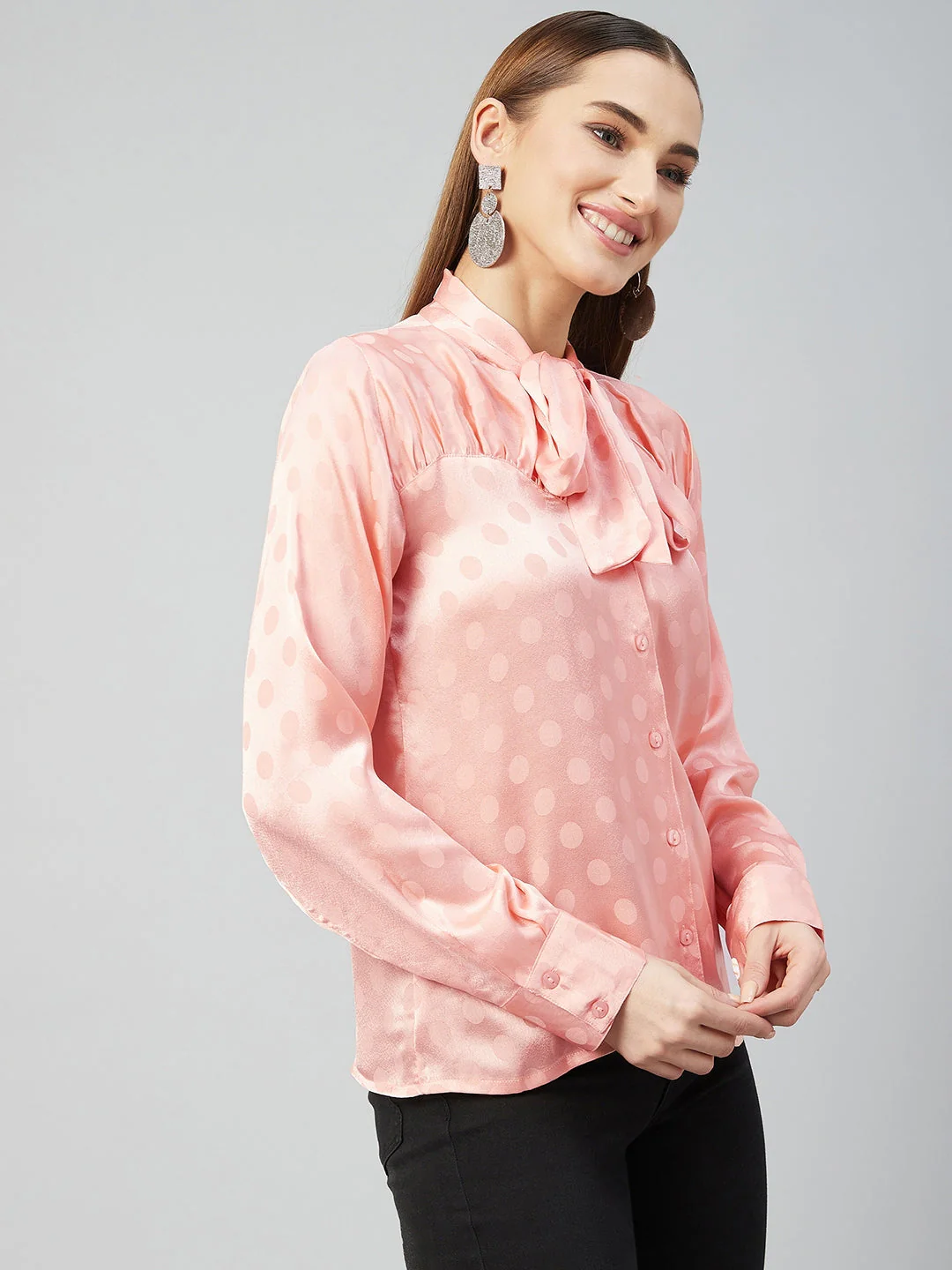 Women Peach  Tie-Up Regular Top - Image 5