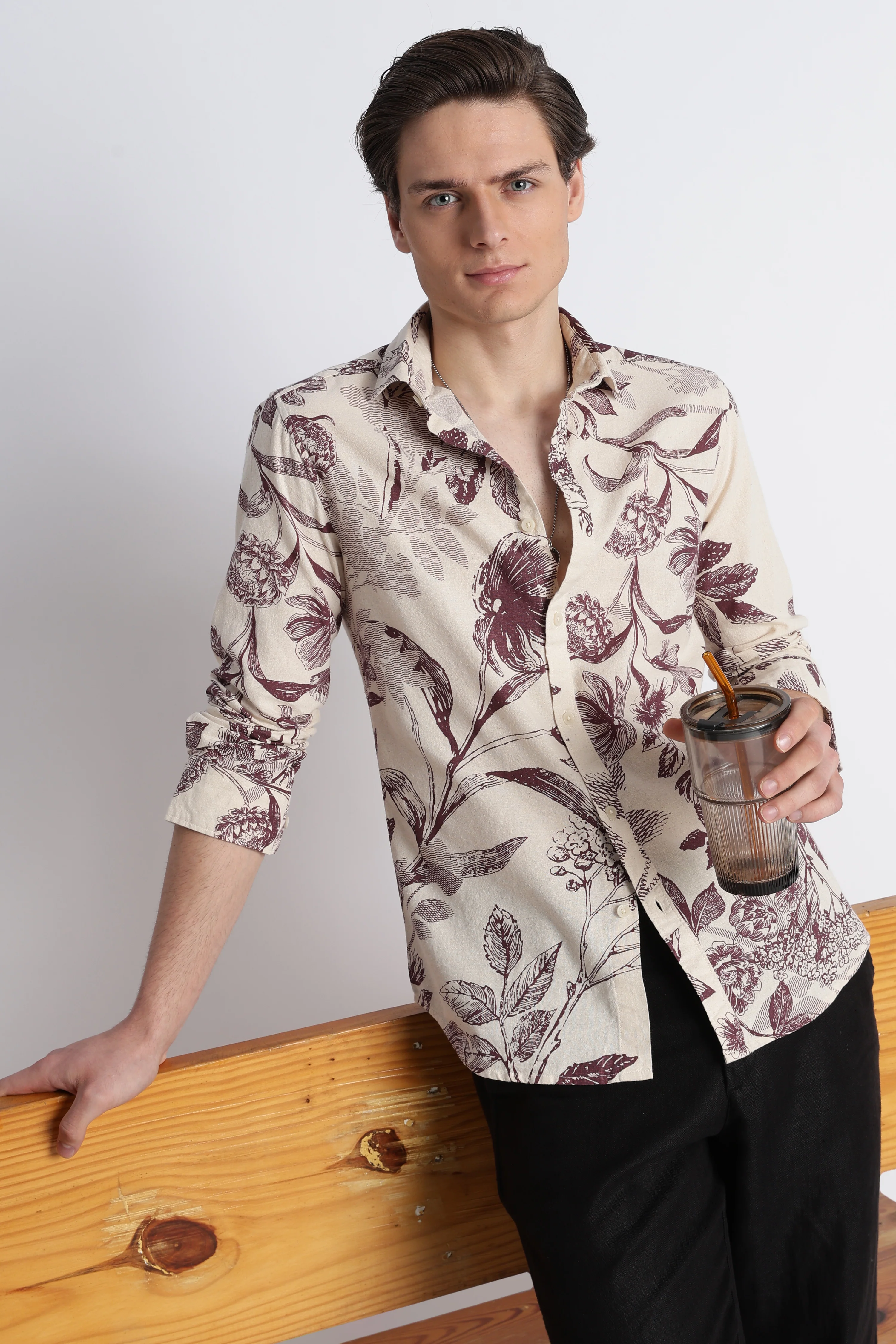 Men Abstract Block Print Shirt - Image 5