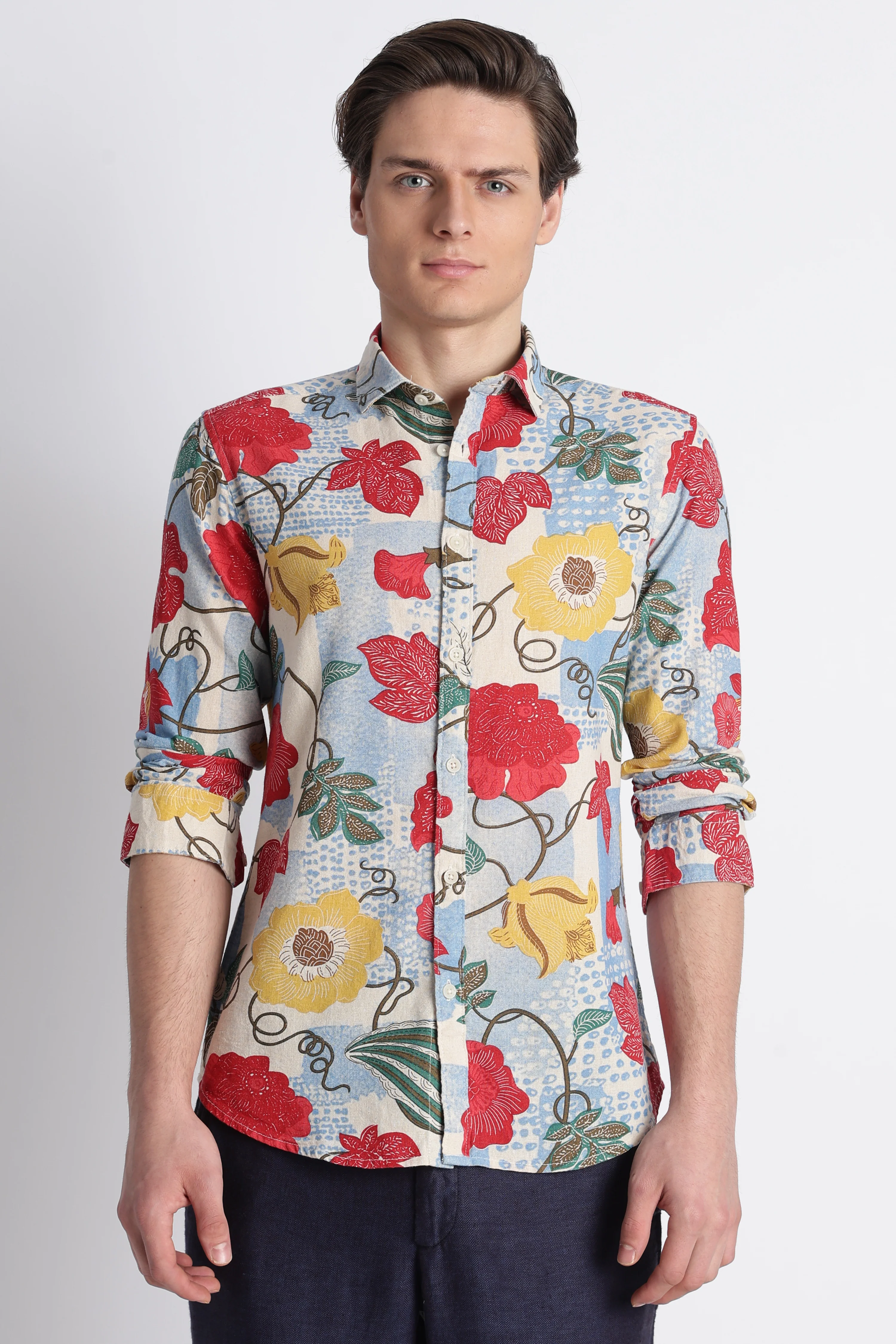 Men Abstract Block Print Shirt - Image 10