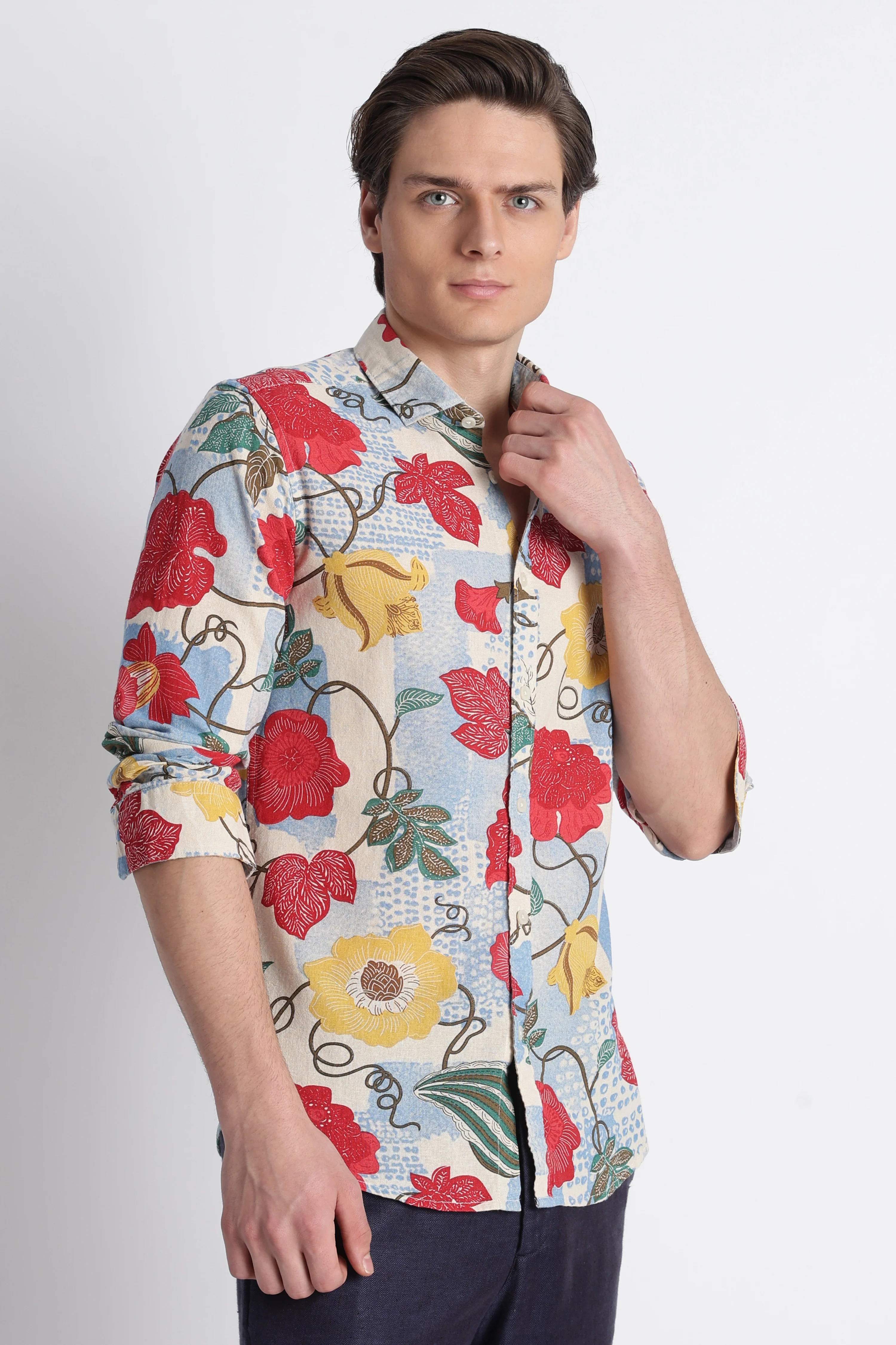 Men Abstract Block Print Shirt - Image 7
