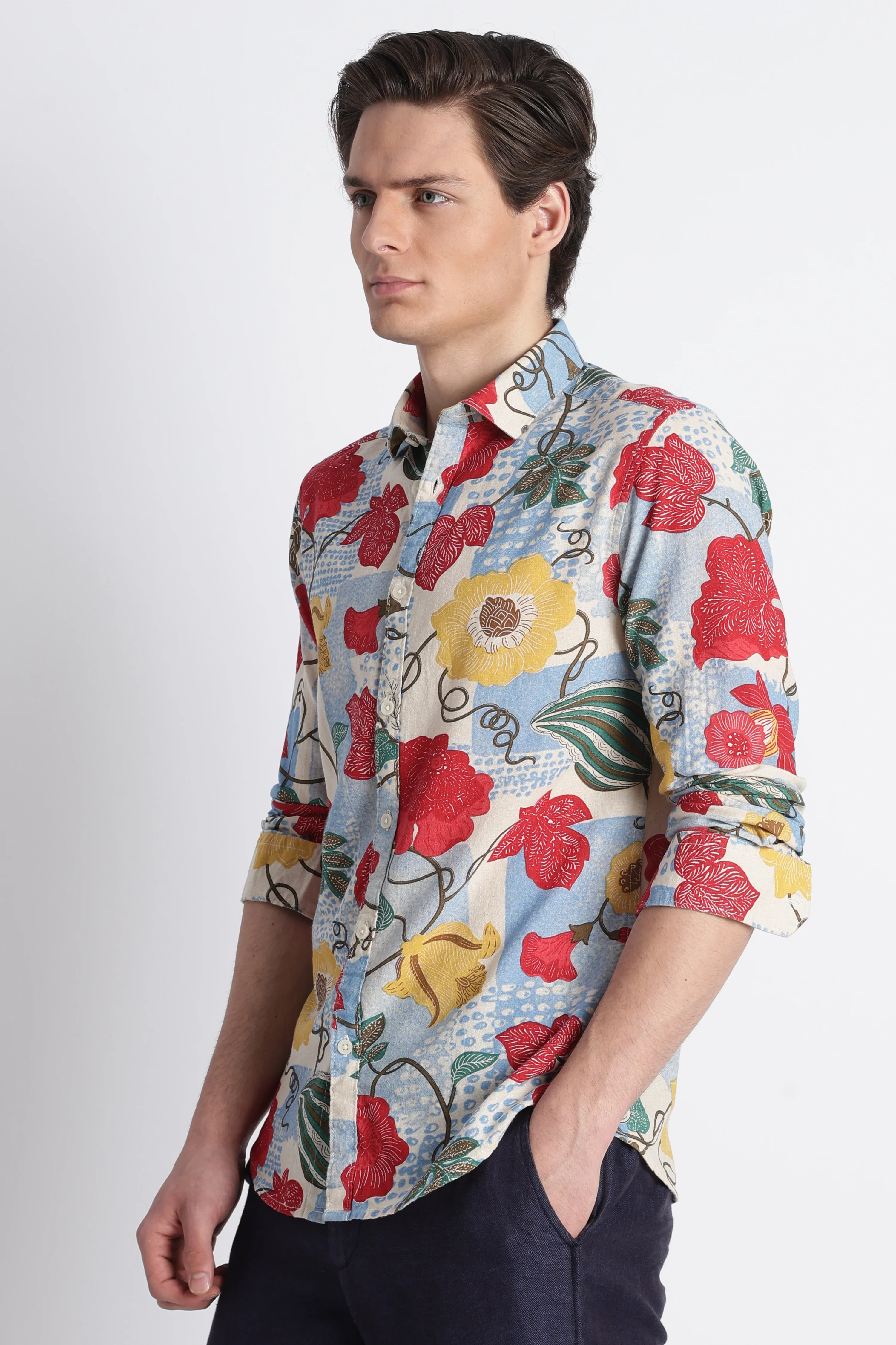 Men Abstract Block Print Shirt - Image 8