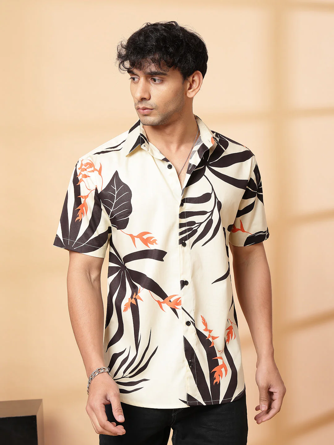 Men Abstract Cuban Collar Shirt