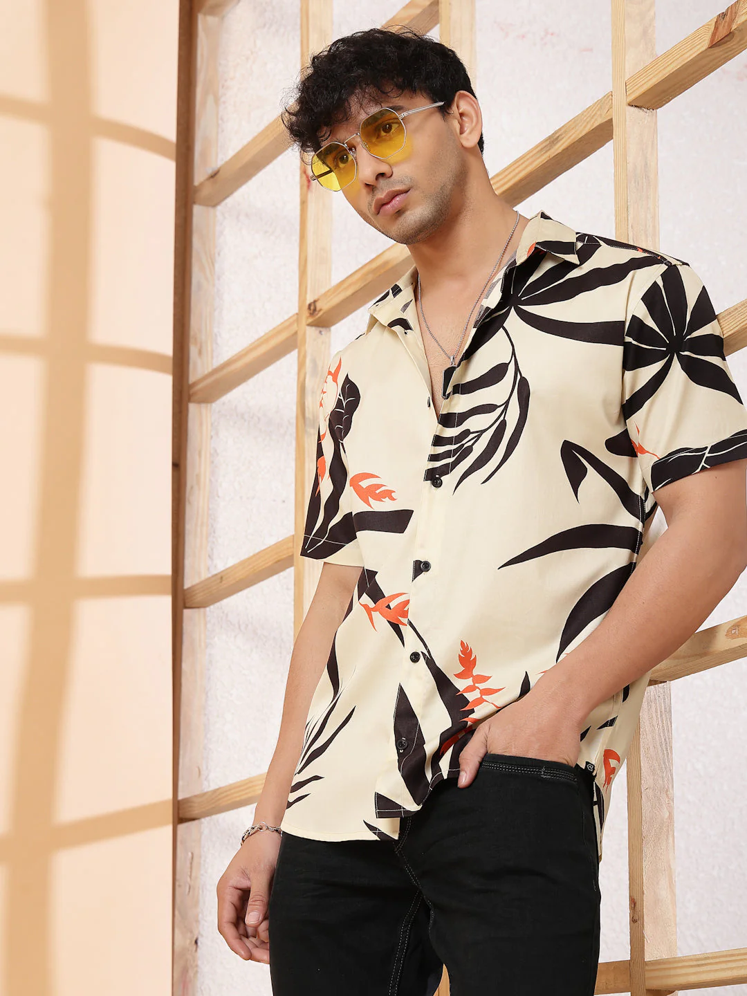 Men Abstract Cuban Collar Shirt - Image 2