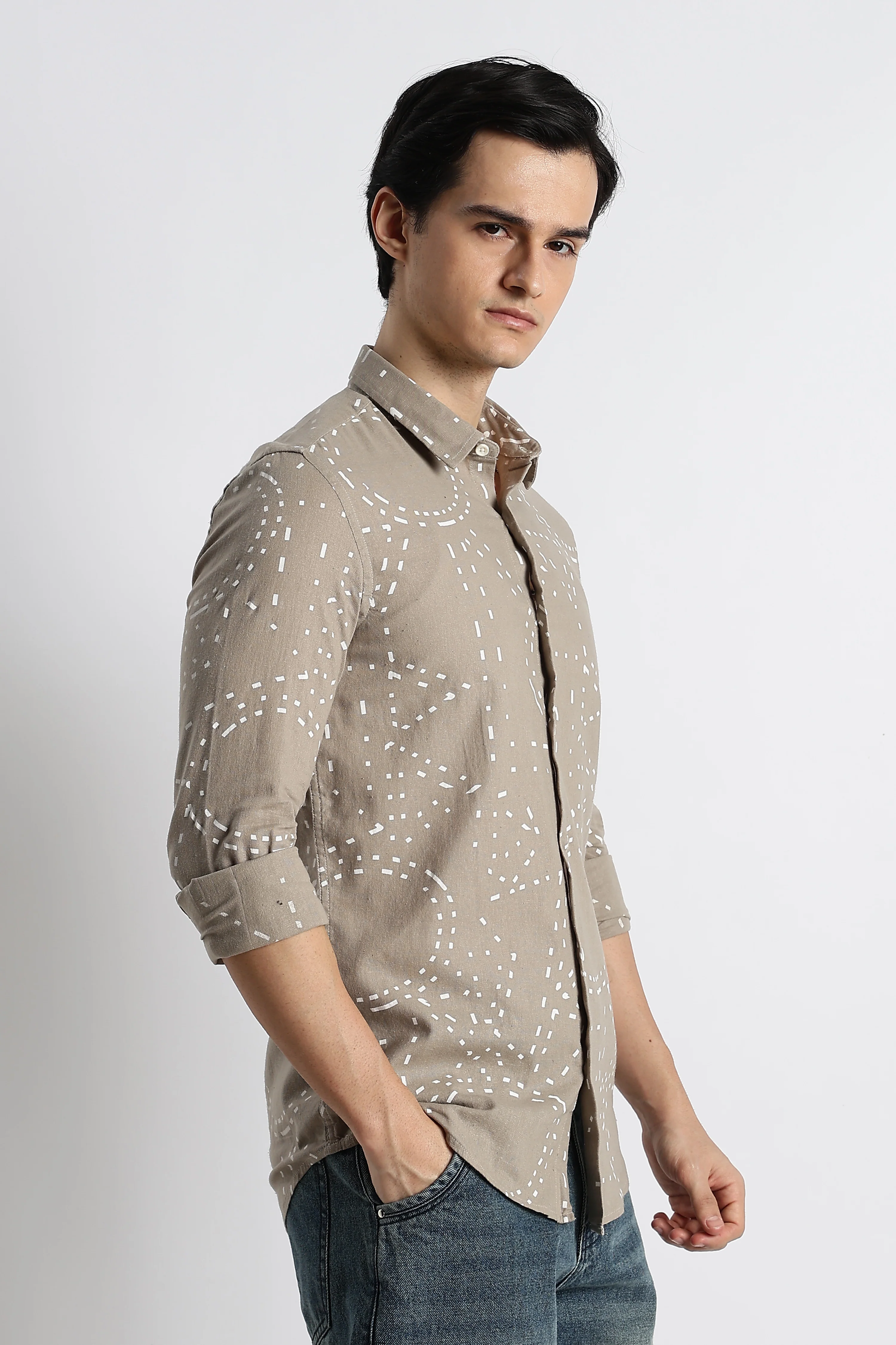 Men Abstract Geo-Print Cotton Shirt - Image 10